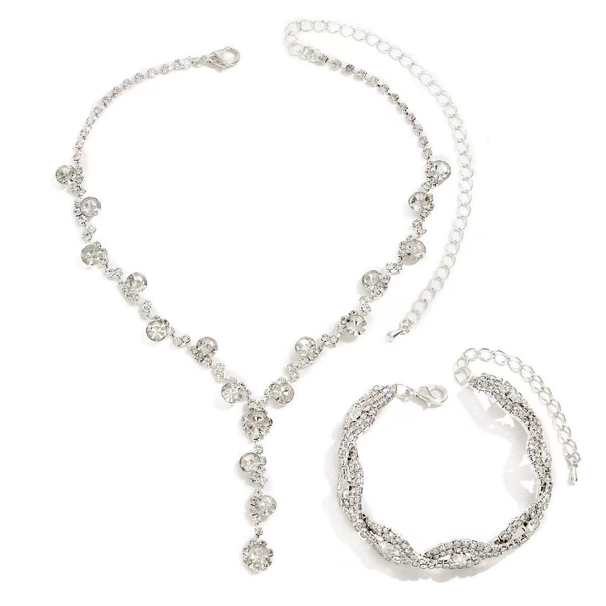nsihing Schmuckset 2-teiliges Brautschmuck-Set: Kristallhalskette und Armband, modisches, funkelndes Strass-Schmuckset