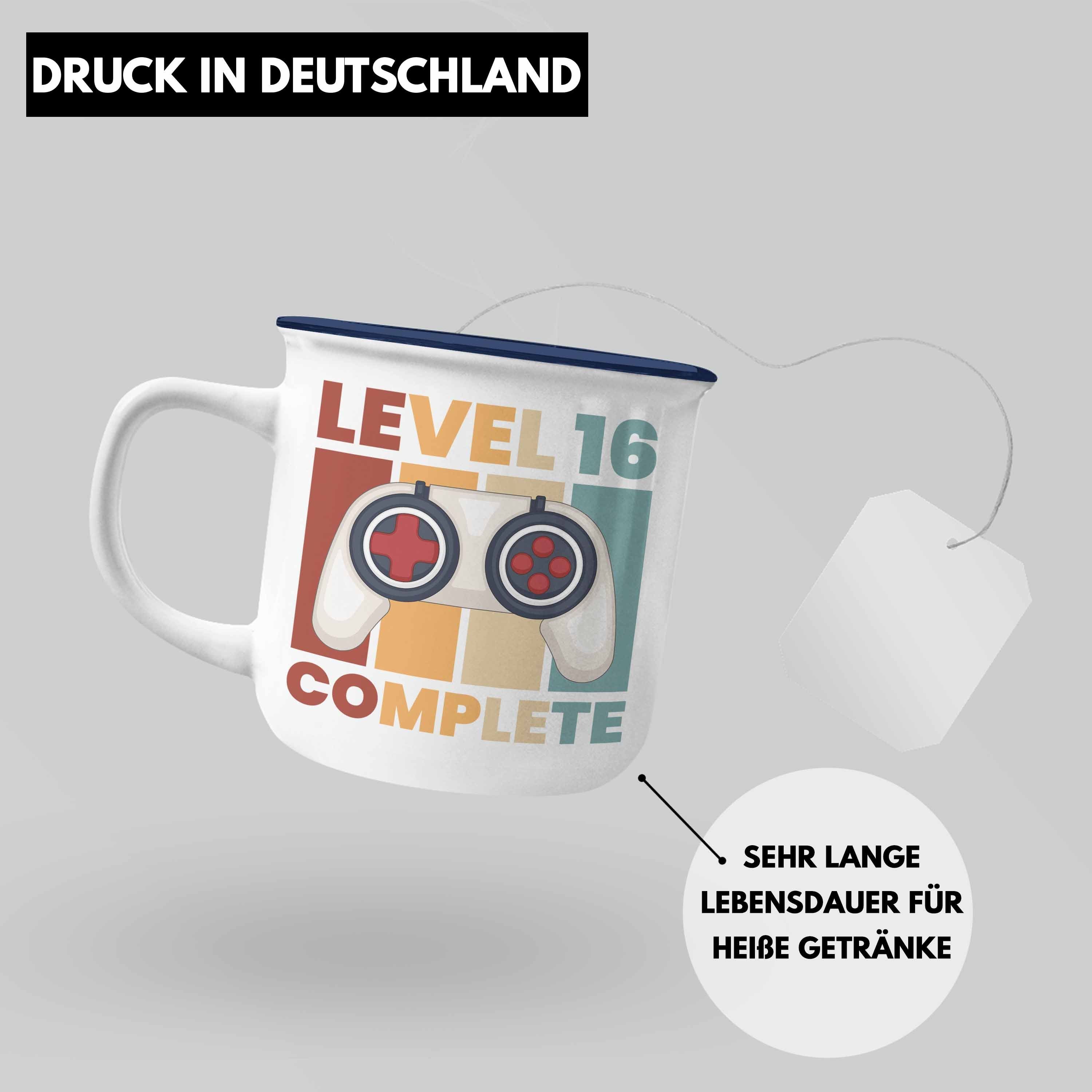 16er Geschenk zum Geburtstag KaffeeEmaille Lustig Emaille Jungen Sohn Tasse - Geschenke 16. Blau 16 Thermotasse Geschenkidee Bday Tasse Trendation 16 Geschenkideen Trendation Spruch