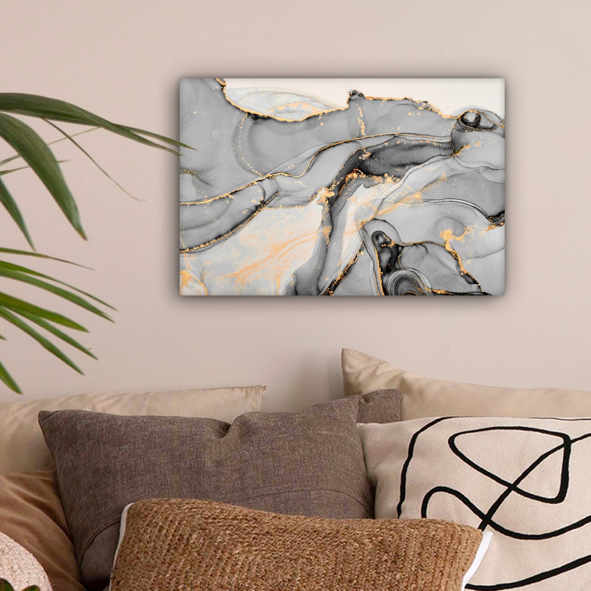 OneMillionCanvasses® Leinwandbild Marmor - Gold - Grau, Fotodruck (1 St), L günstig online kaufen