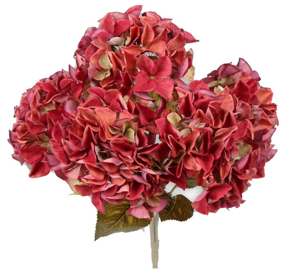 Kunstblume Hortensien Blüten Kunstblumen 1 Bund 5 Blüten Ø 18 cm weinrot Ho günstig online kaufen