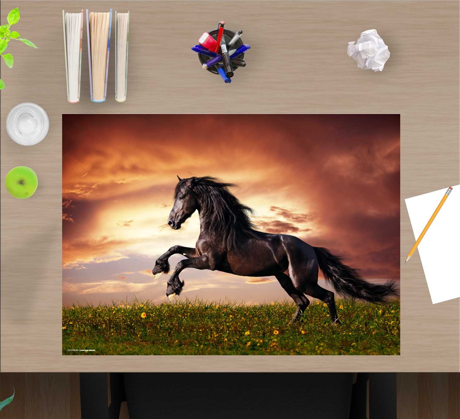 Schwarzes Kinder (1-St) Pferd x Schreibtischunterlage cover-your-desk.de – Vinyl, 60 für 40 hochwertigem cm aus Schreibtischaufsatz – –