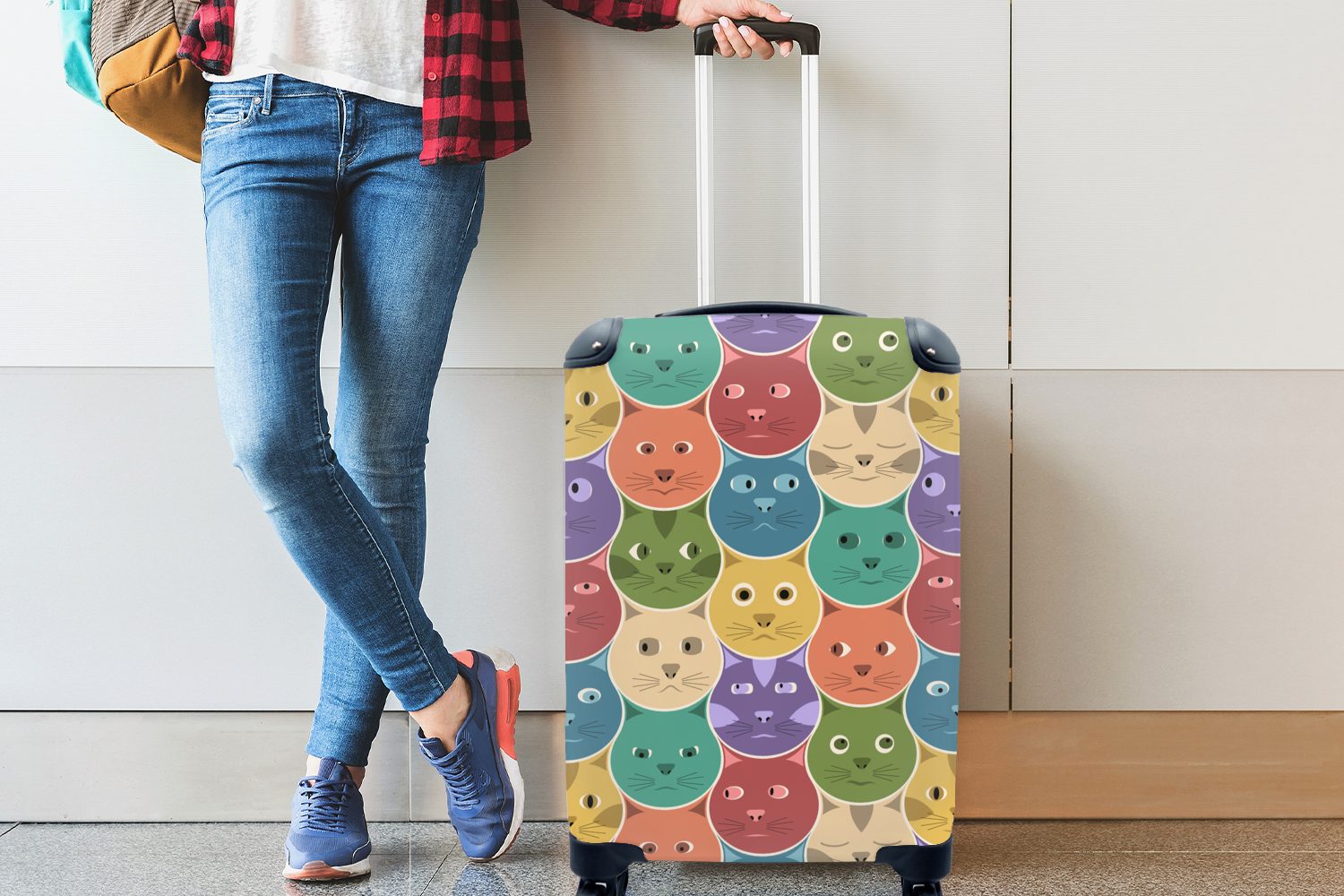 - für Reisetasche Trolley, Design, Kind - Handgepäck Handgepäckkoffer Rollen, Katzen 4 mit Ferien, rollen, MuchoWow Reisekoffer Regenbogen -