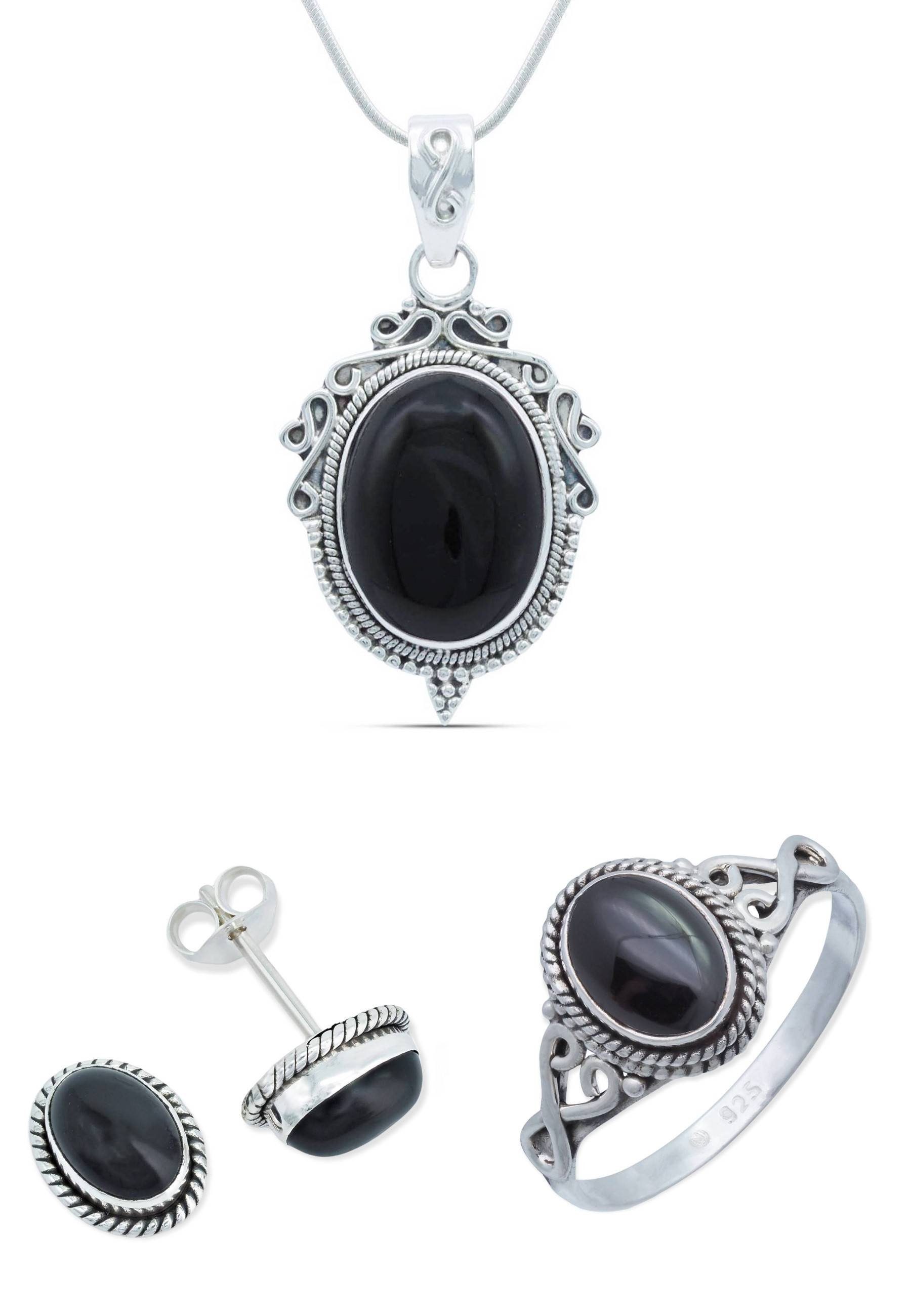 aus 925er mantraroma Silber) (Schmuckset Onyx Schmuckset Silber mit 925