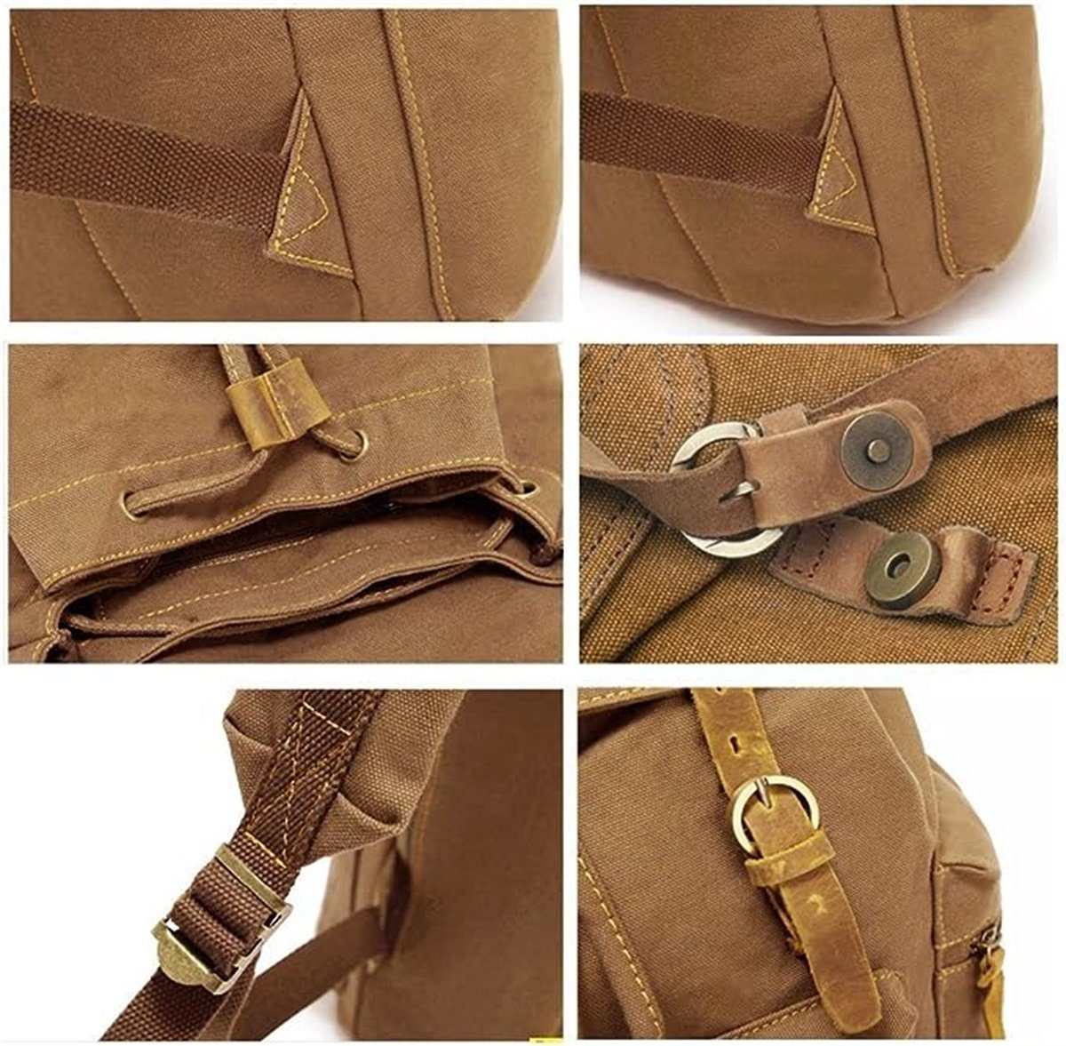 Damen Khaki Dauerhaft Rucksack,Canvas für Reisetasche Vintage Schulterpackung Segeltuch 35 Schulrucksack Herren Rucksack,Schulrucksack, XDeer Retro L