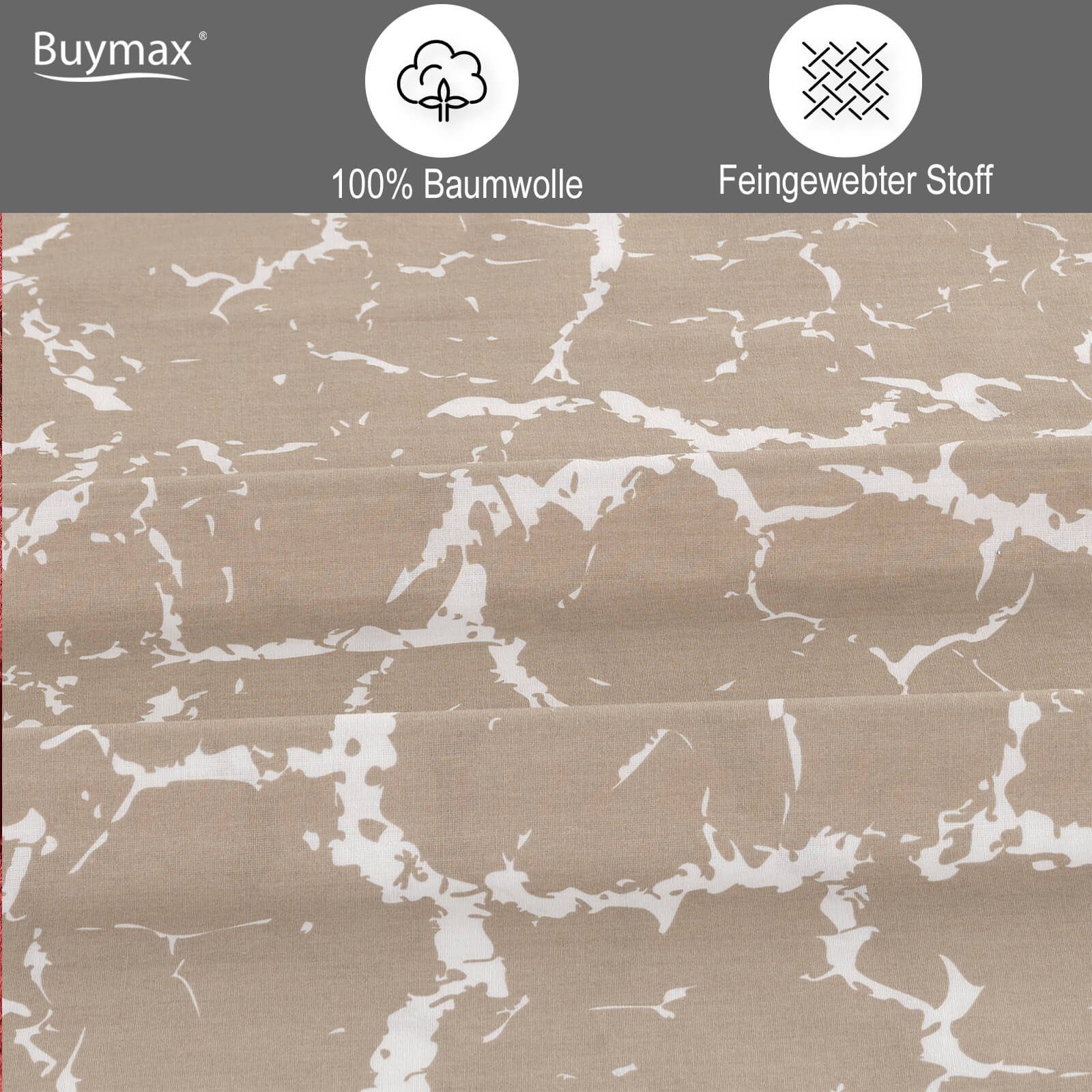 Buymax Bettwäsche Mercer, Bettgarnitur, Bettbezug Set, Renforce: 100% Baumwolle, 2 teilig, 135x200 cm, mit Reißverschluss, Muster Marmor, Beige, Weiß