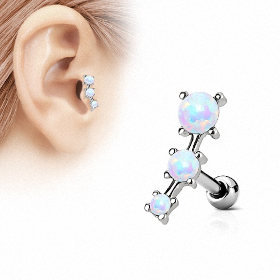 mit Opal Steinen, 3 Knorpel Stecker Helixpiercing Helix 3 Taffstyle Steinen mit Ohr Piercing Stecker Weiß Cartilage Opal Piercing-Set Tragus