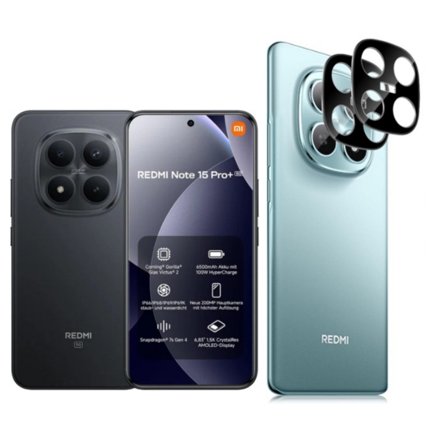 CLM-Tech Kameraschutzglas 2X für Xiaomi Redmi Note 15 Pro+ / 15 Pro Plus 5G, Linse 9H Glas - Folie kristallklar Panzerglas, 2 Stück, Kratzfest