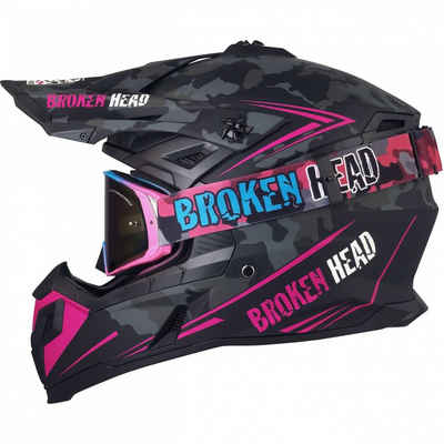 Broken Head Motocrosshelm Squadron Rebelution Pink (Mit MX-Regulator), Mit zwei Verschlüssen