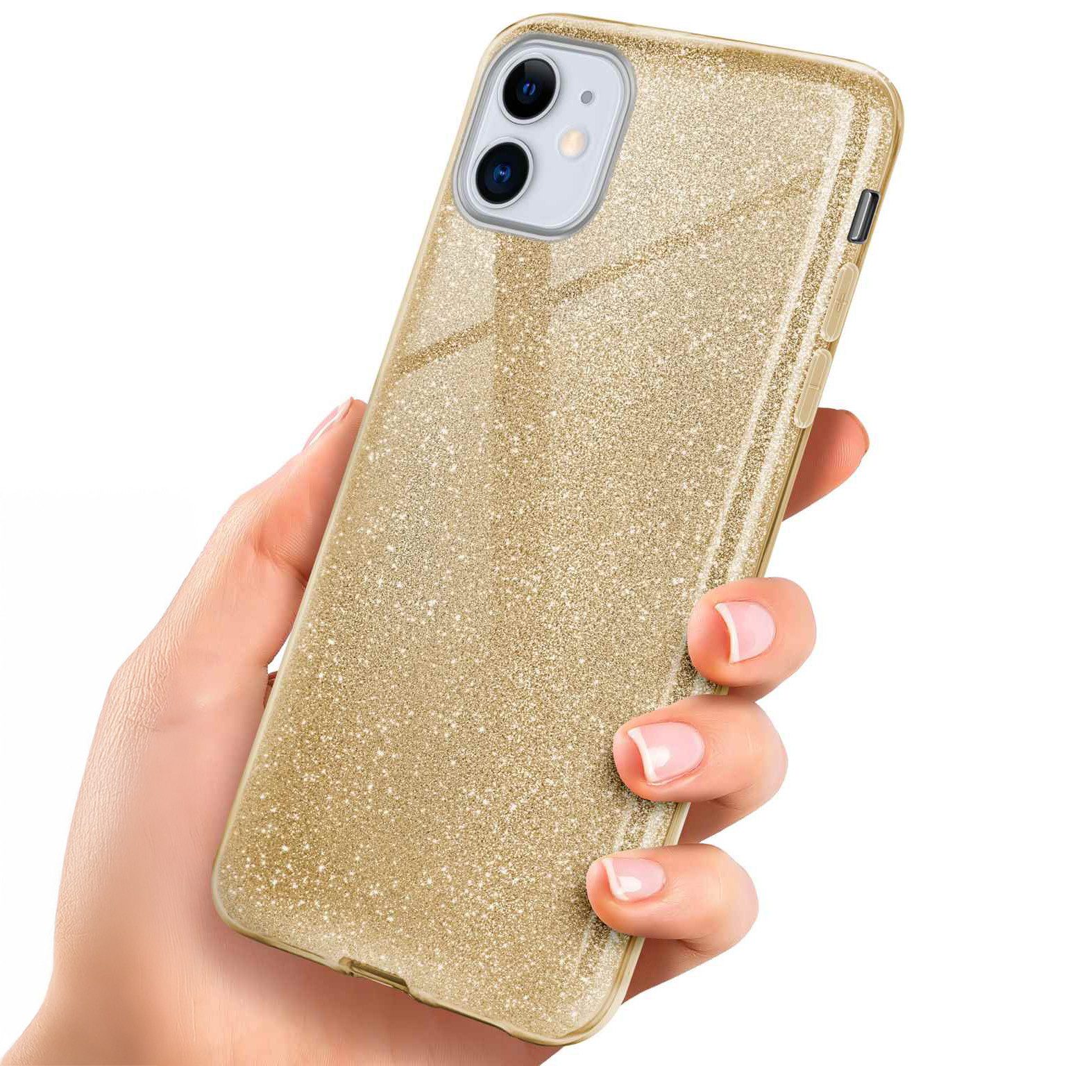 ONEFLOW Handyhülle für iPhone 11 Glitzer Hülle Glitter Case Gold 6,1 Zoll, Hülle Glitzernd Dünne Schutzhülle mit Kameraschutz Frauen Glitzerhülle