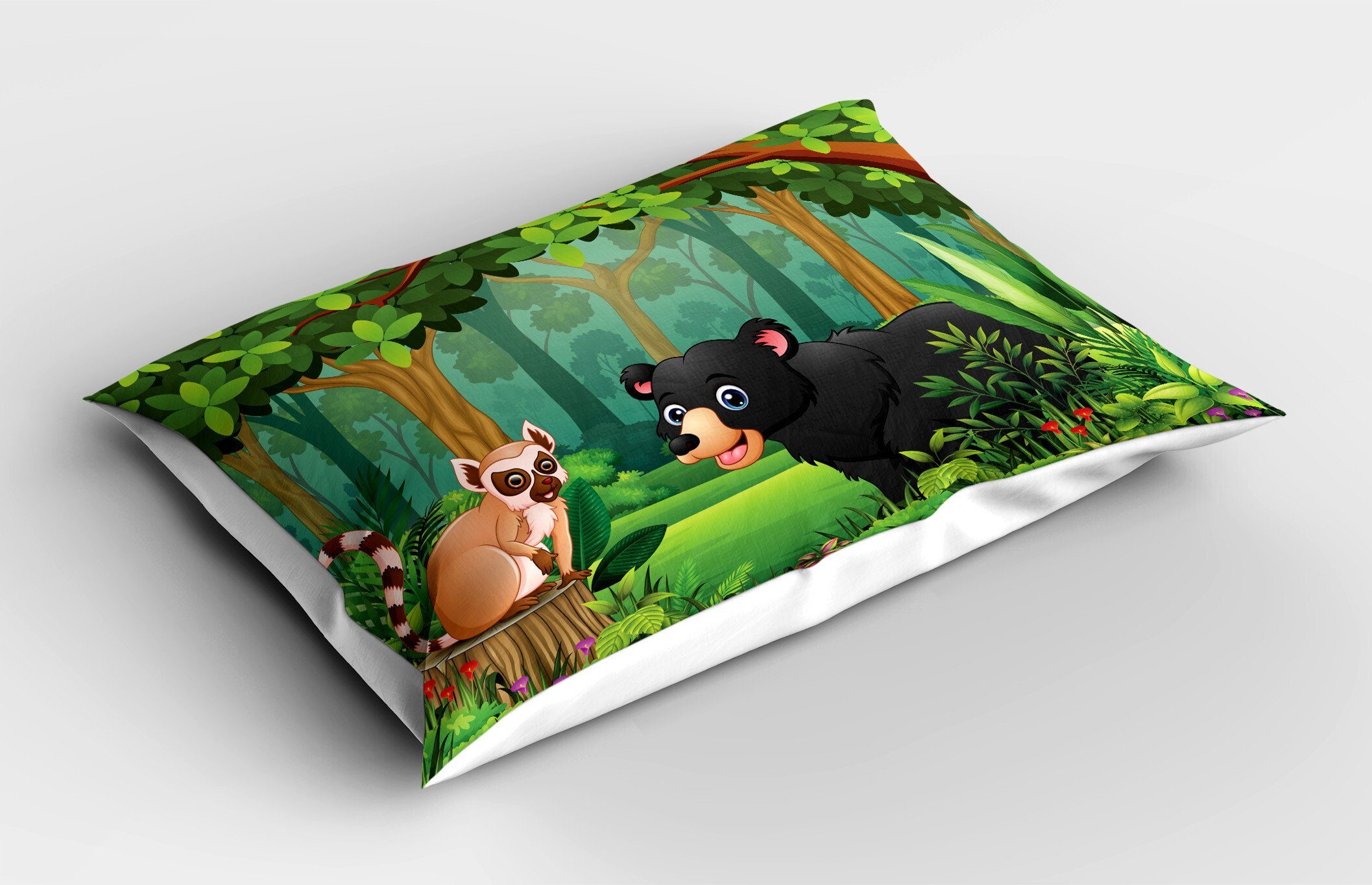 Kissenbezug, Abakuhaus Forest Size Leben Kissenbezüge (1 Dekorativer Gedruckter Lemur Bären-Karikatur Wild Standard King Stück),