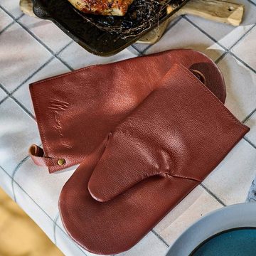 Mergel Grillhandschuhe Ofenhandschuhe aus Premium Leder Farbe Bordeaux, 2er-Set