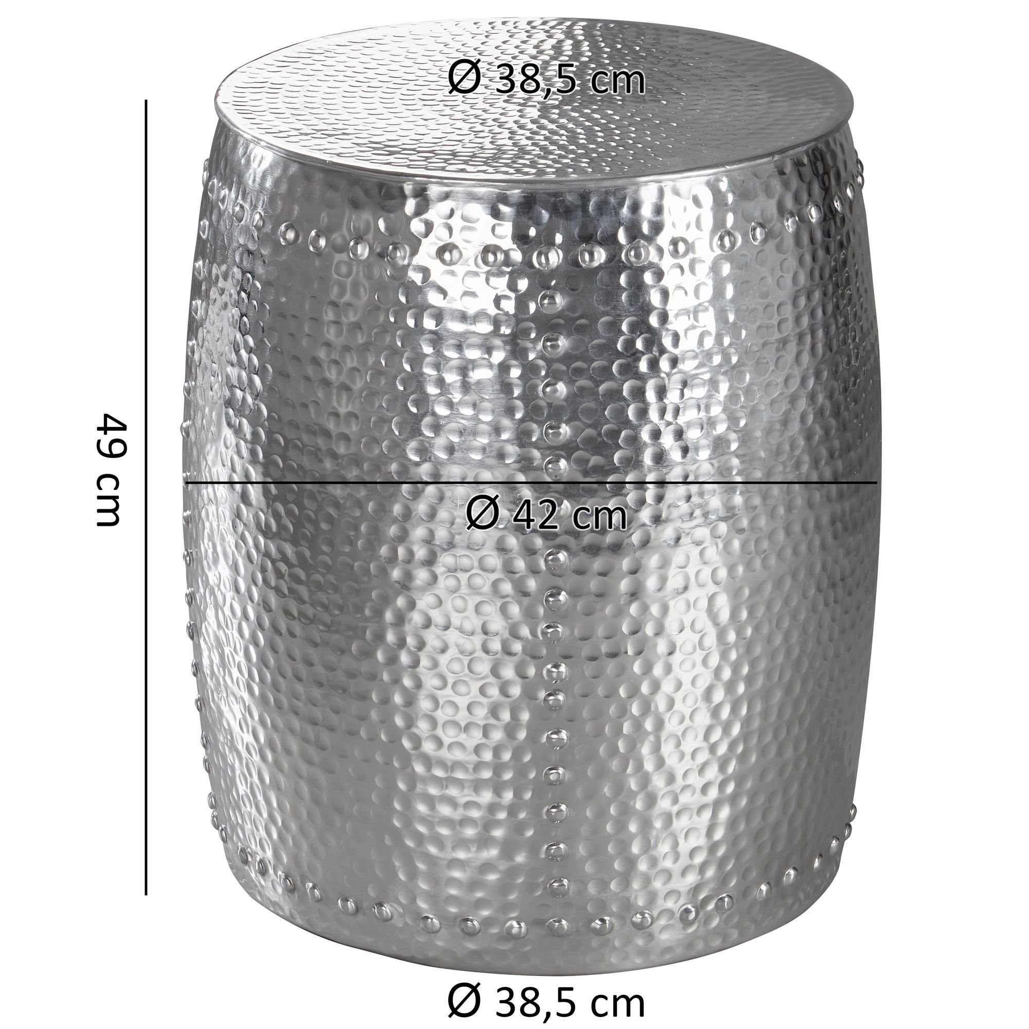 (42x49x42 cm Silber | Silber Hammerschlag | Wohnzimmertisch, Rund), Orientalisch Aluminium FINEBUY Silber Silber Beistelltisch SuVa12243_1 Sofatisch Kleiner