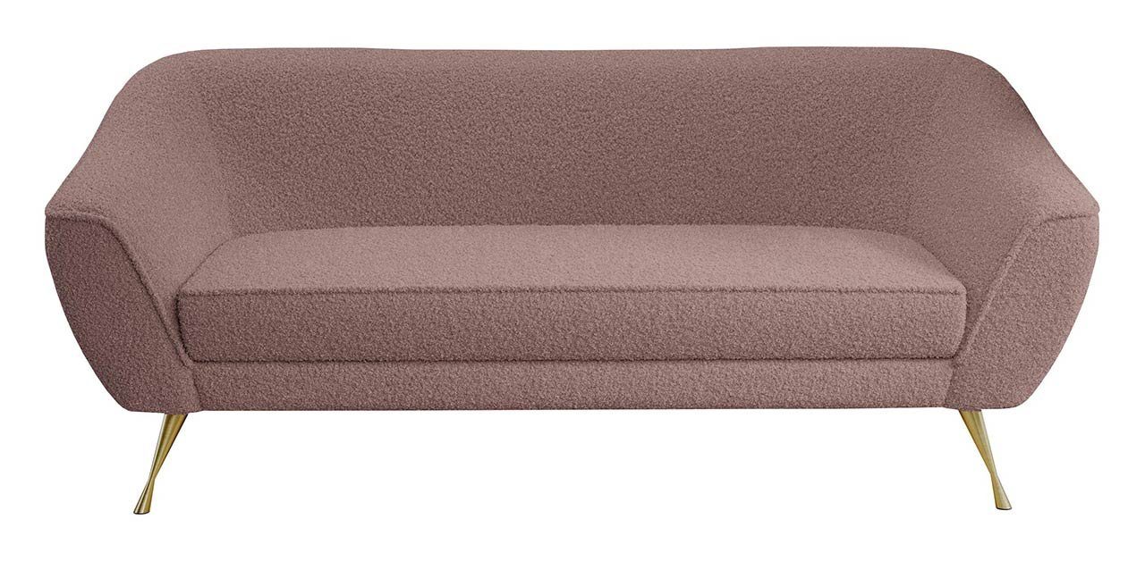 breite Rosa Sofa BUKLI MÖBEL MKS 03, Metalbeine Armlehnen, Federsitz,