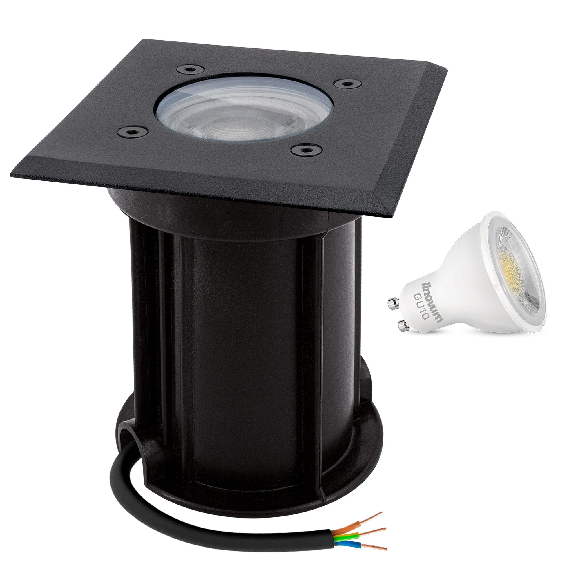 linovum LED Gartenstrahler BOQU Bodenleuchte eckig IP67 dimmbar schwarz LED GU10 7W neutralweiß, Neutralweiß