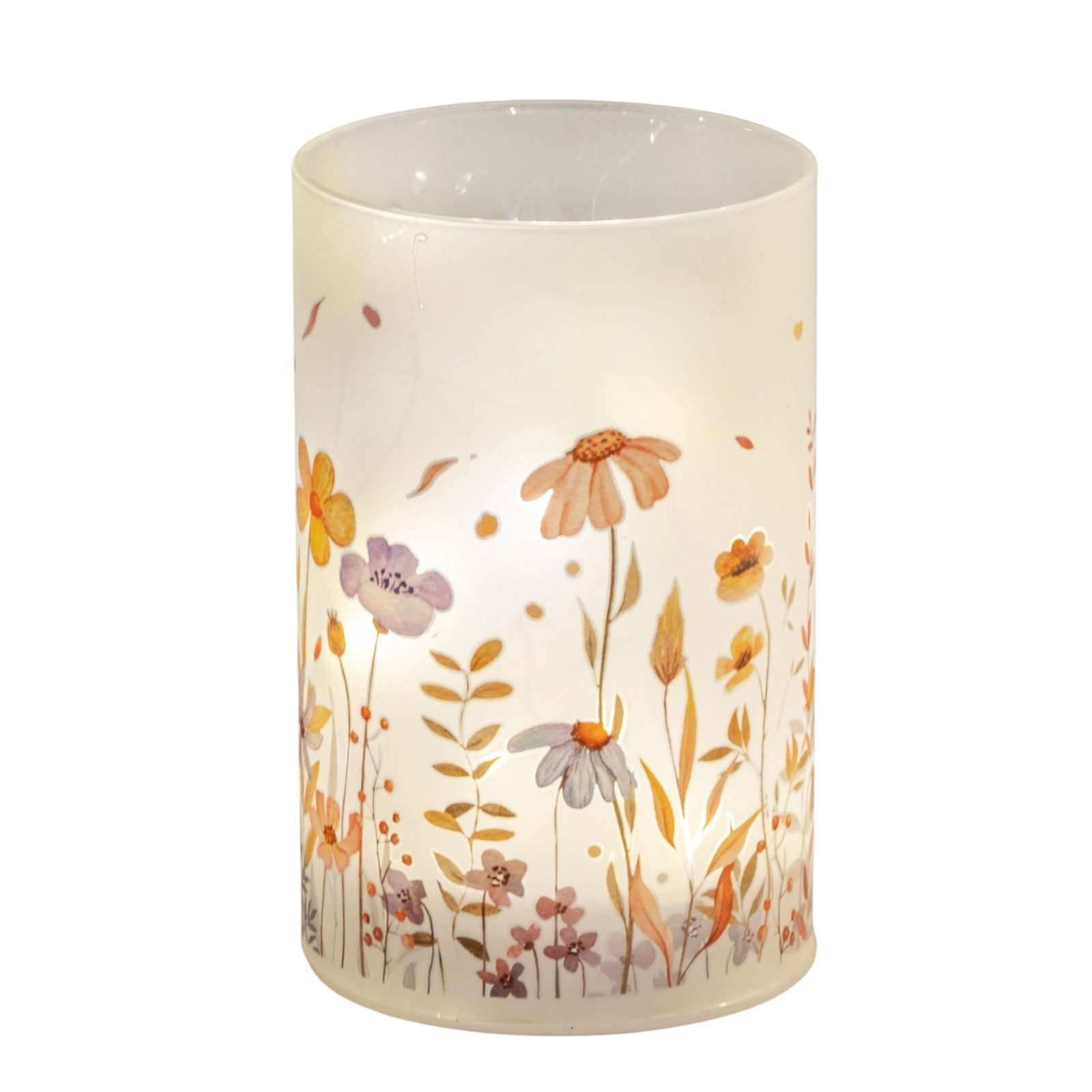 formano LED Dekolicht Tischlampe Deko Blumenwiese Zylinder Stimmungslicht aus Glas & Holz, LED fest integriert