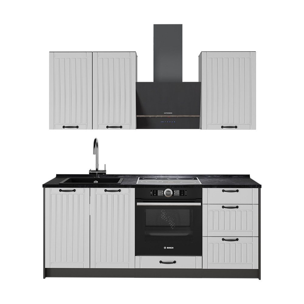 Vicco Küchenzeile Fame-Line, Weiß Landhaus/Anthrazit, 190 cm ohne Arbeitsplatte