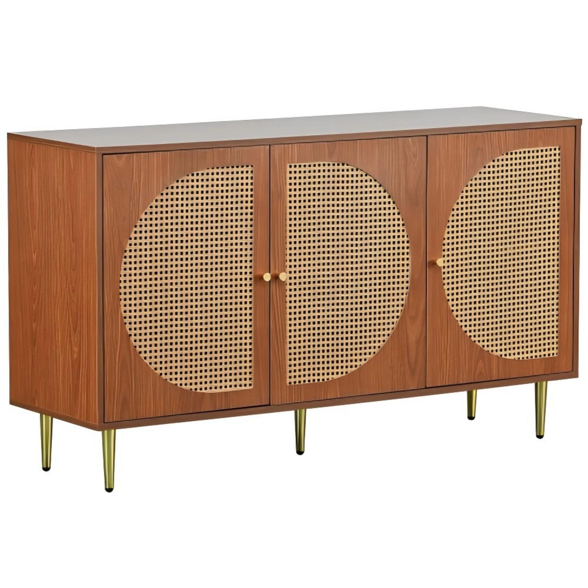 Odikalo Sideboard Anrichte Kommode Schließfach Schrank Metallgriff Rattan Tür Weiß/Braun