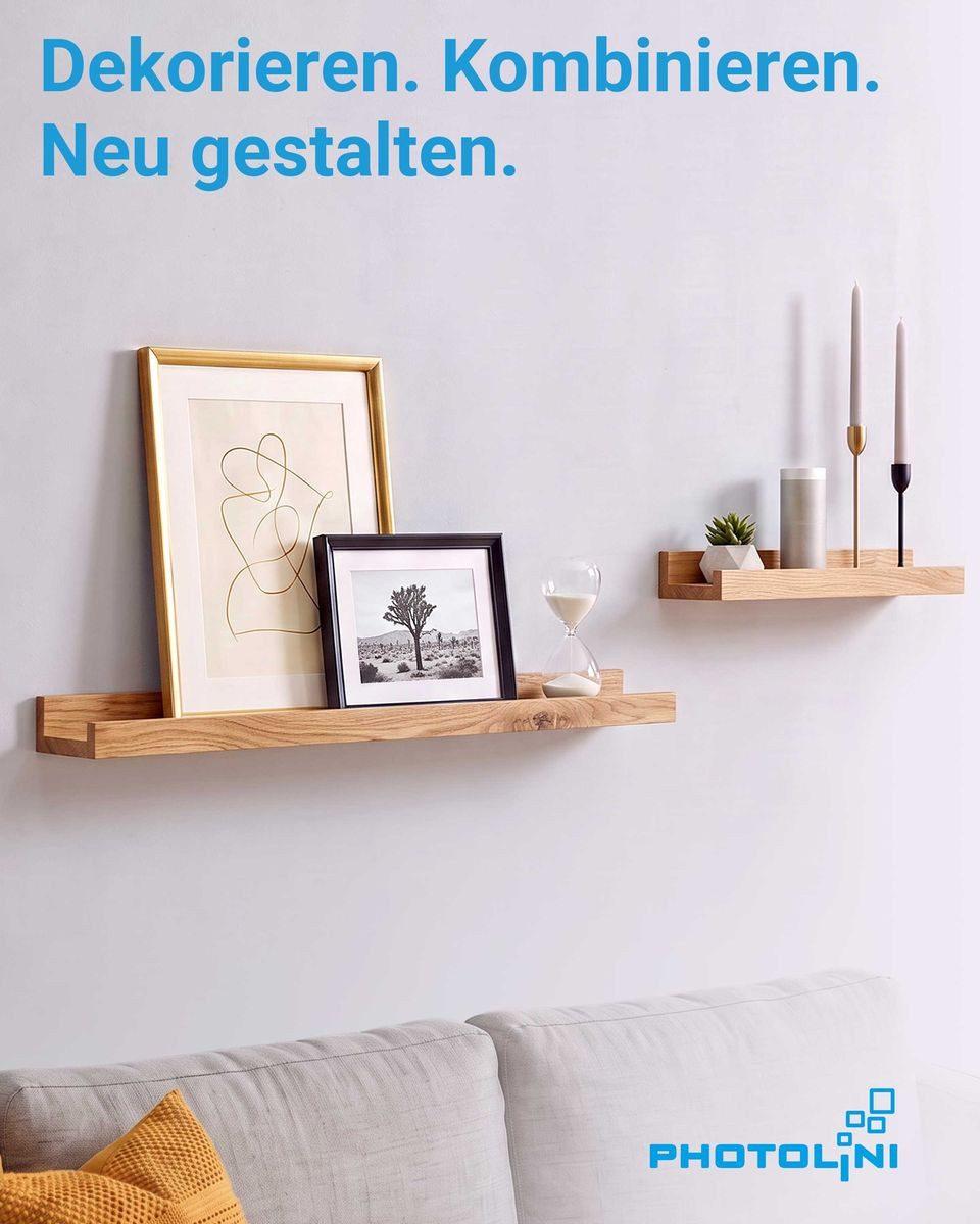 PHOTOLINI Wandregal Bilderleiste, Schweberegal 2er Set für Fotos, Poster & Deko-Objekte, 2-tlg.