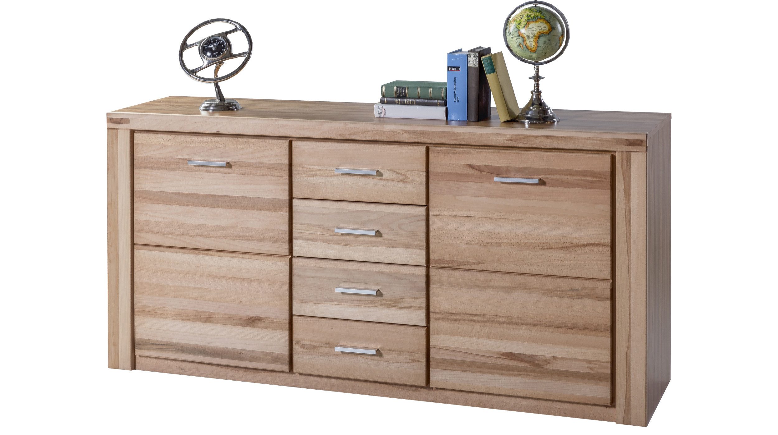 Massivart® Sideboard FREYJA 159 cm / Massivholz Kernbuche geölt / Metallgriffe, 4 Schubladen / 2 Holztüren / 2 Einlegeböden