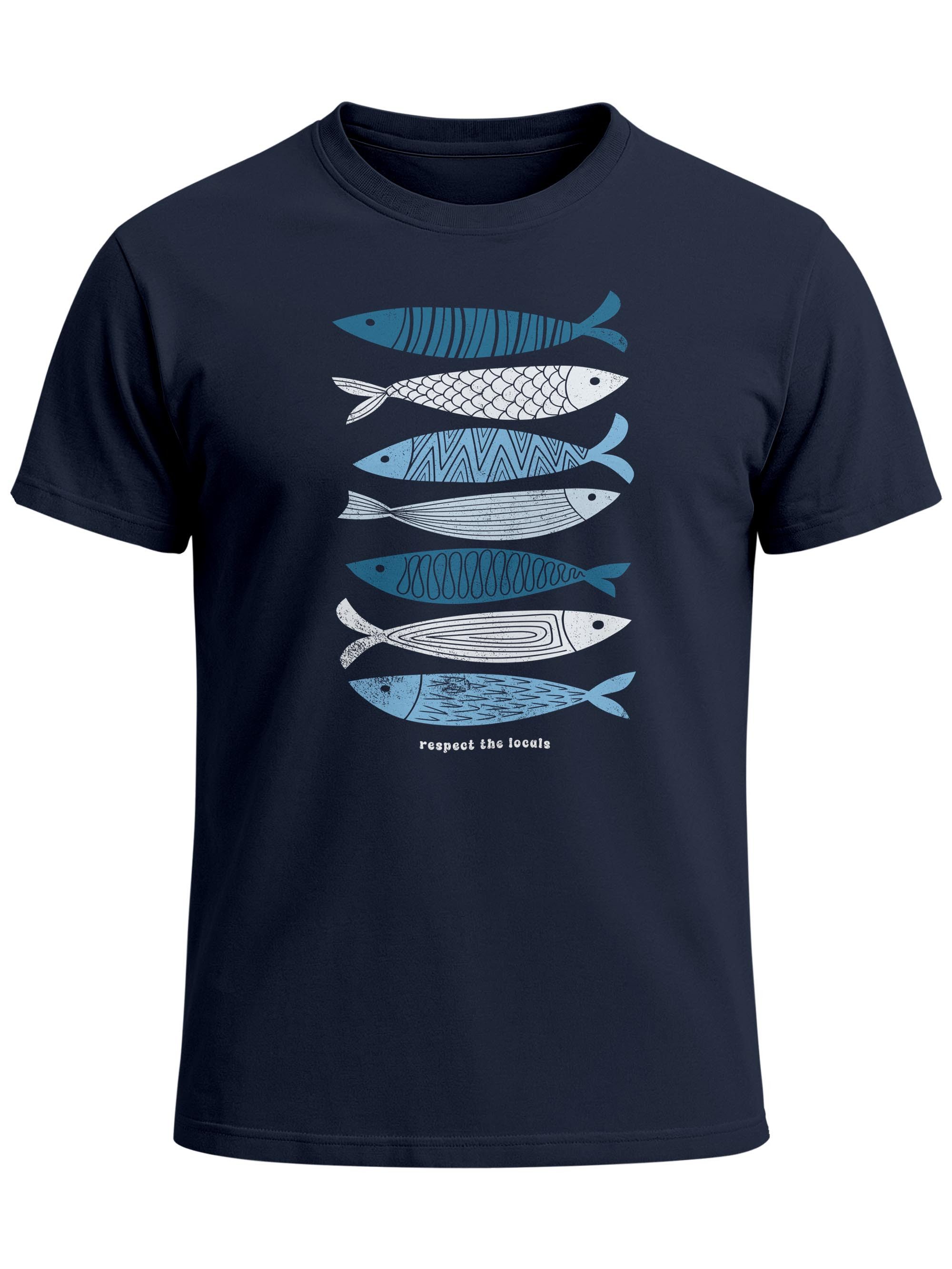 Print-Shirt Herren T-Shirt Motiv Maritim Meer Fische Sommer Urlaub Spruch Respect