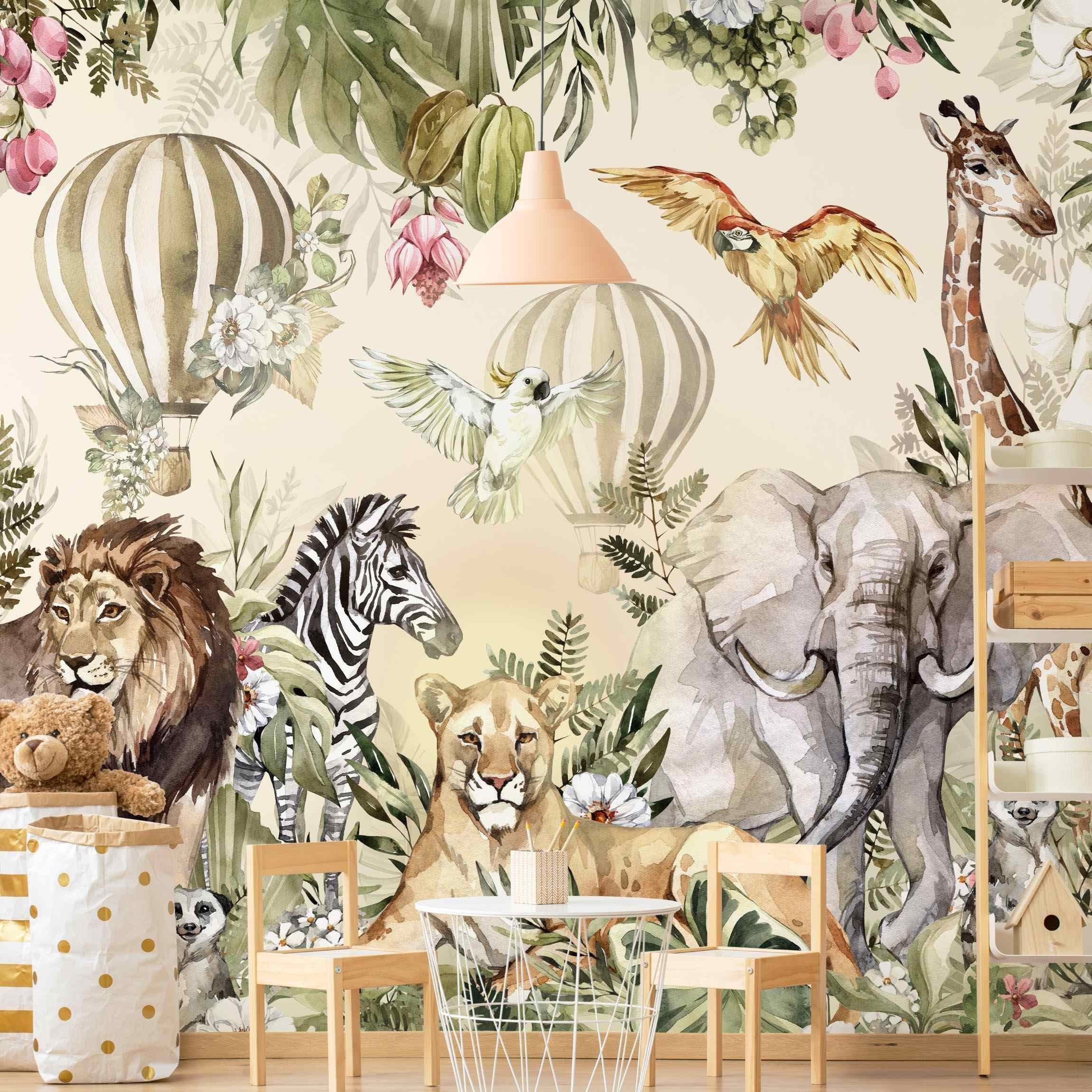 Bilderdepot24 Kindertapete Kinderzimmer Aquarell Tiere Ballon günstig online kaufen