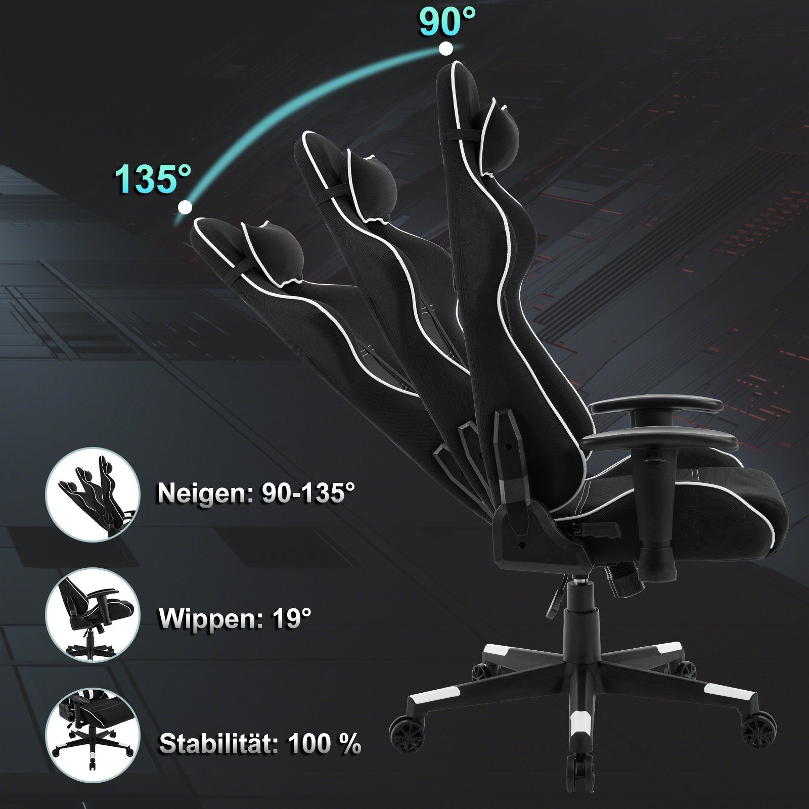 ergonomisch St), Bürostuhl Gaming-Stuhl weiß (1 höhenverstellbar Woltu drehbar