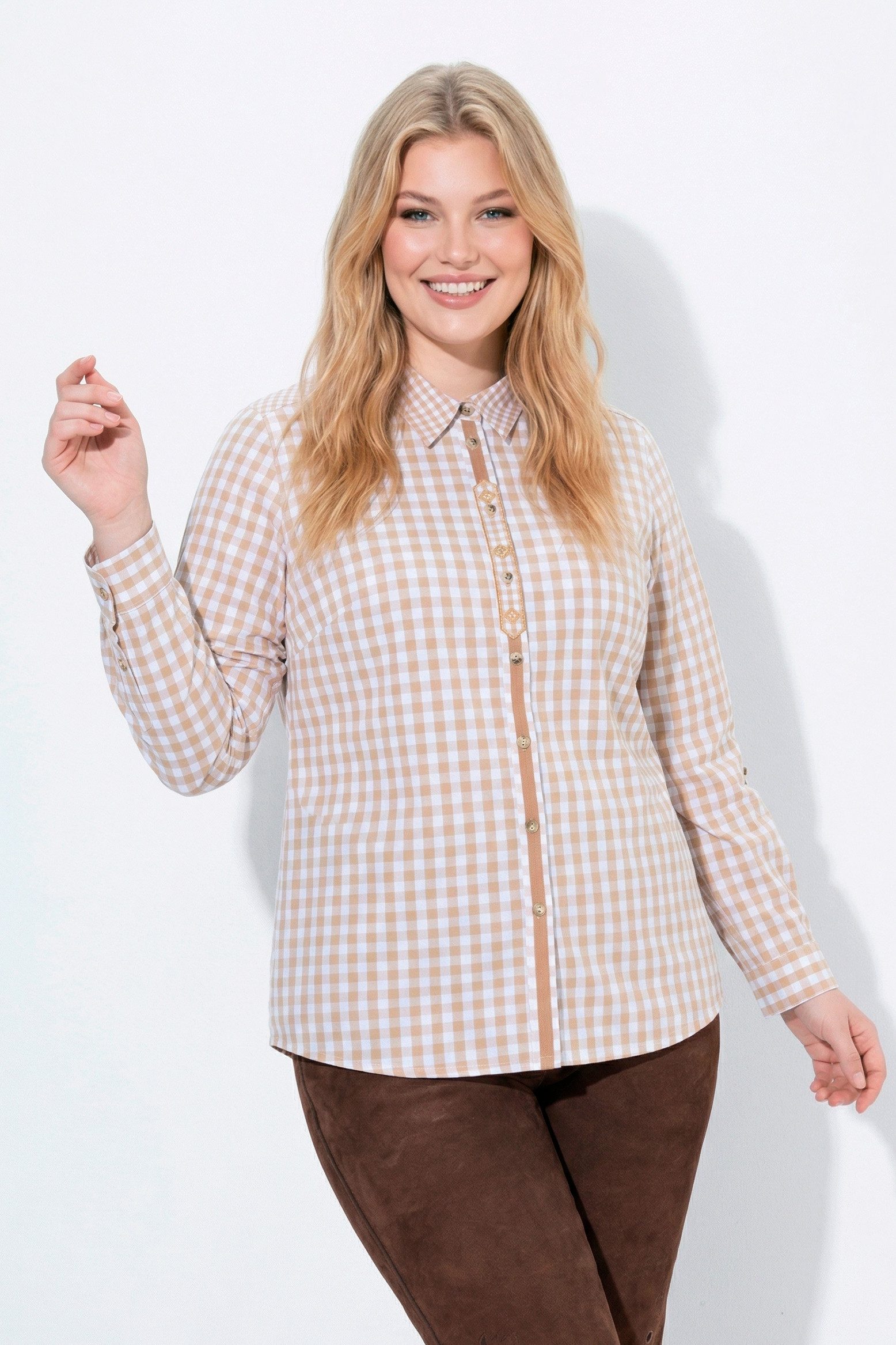 Trachtenbluse Hemdbluse Karomuster Hemdkragen Langarm