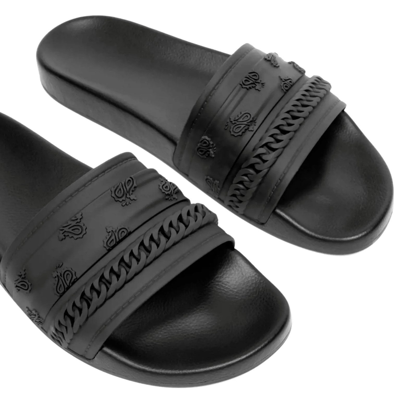 AMIRI mit Paisley-Bandana-Kette Schuhe Sandale Gummierte Kettenapplikation, Geprägtes Paisley-Bandana-Muster