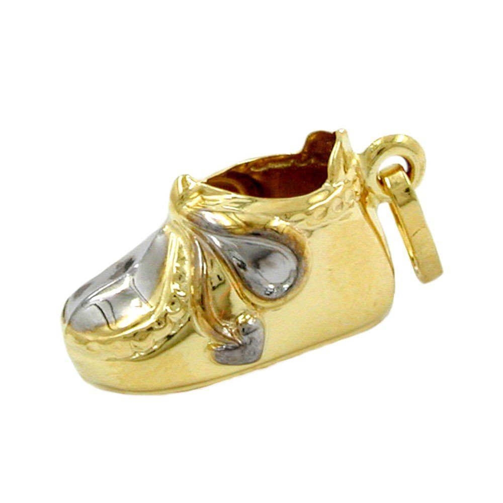 Schmuck Krone Kettenanhänger Babyschuh - Anhänger aus 375 Gelbgold, Gold 375