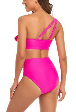 Elowen Bandeau-Bikini Badeanzug mit geteilter Rüsche Schräge Schulter Bikini Bademode 2 Stück Set