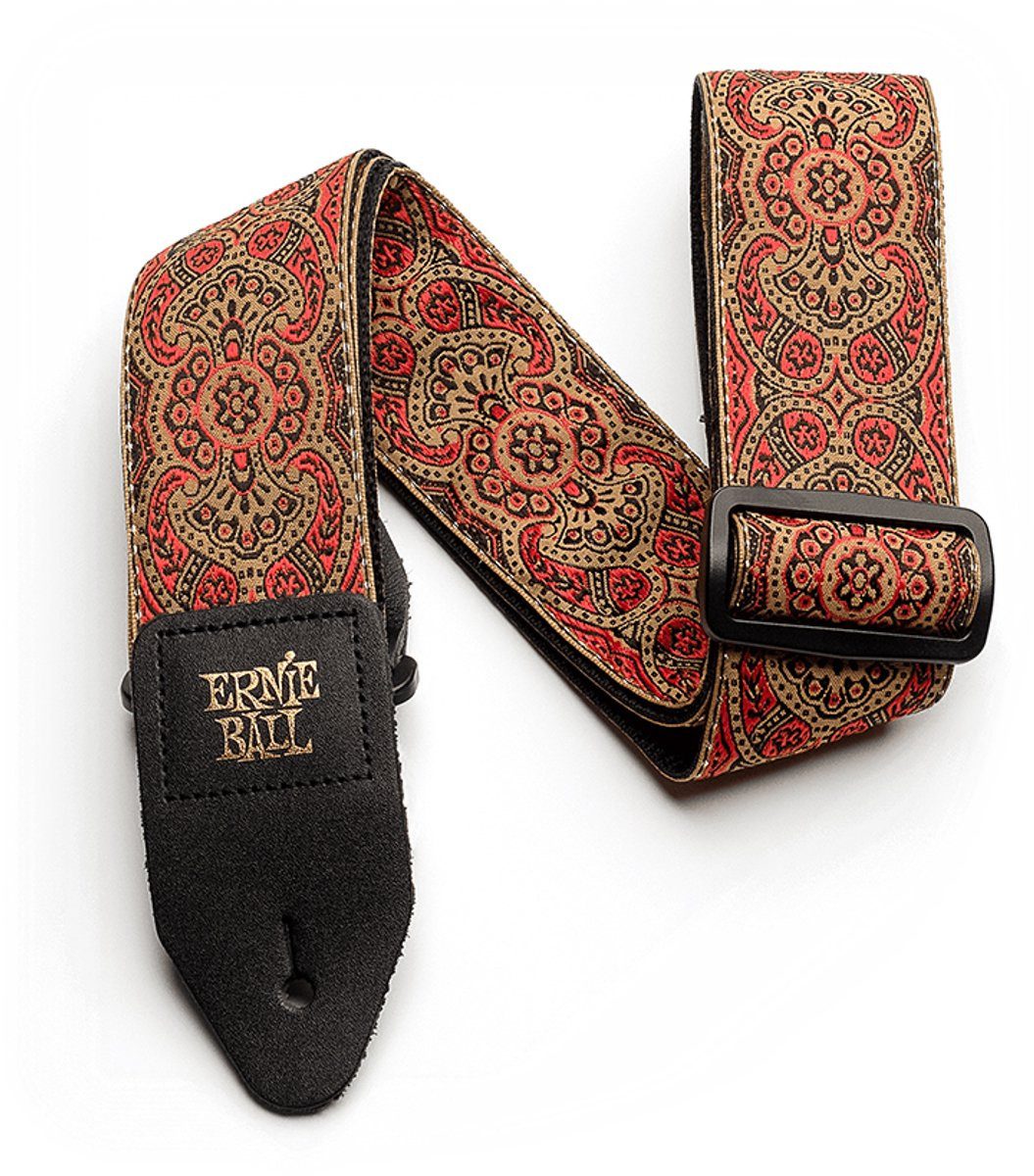 Ernie Ball Gitarrengurt Classic Jacquard Crimson Paisley Lederen Uiteinden 104-183cm
