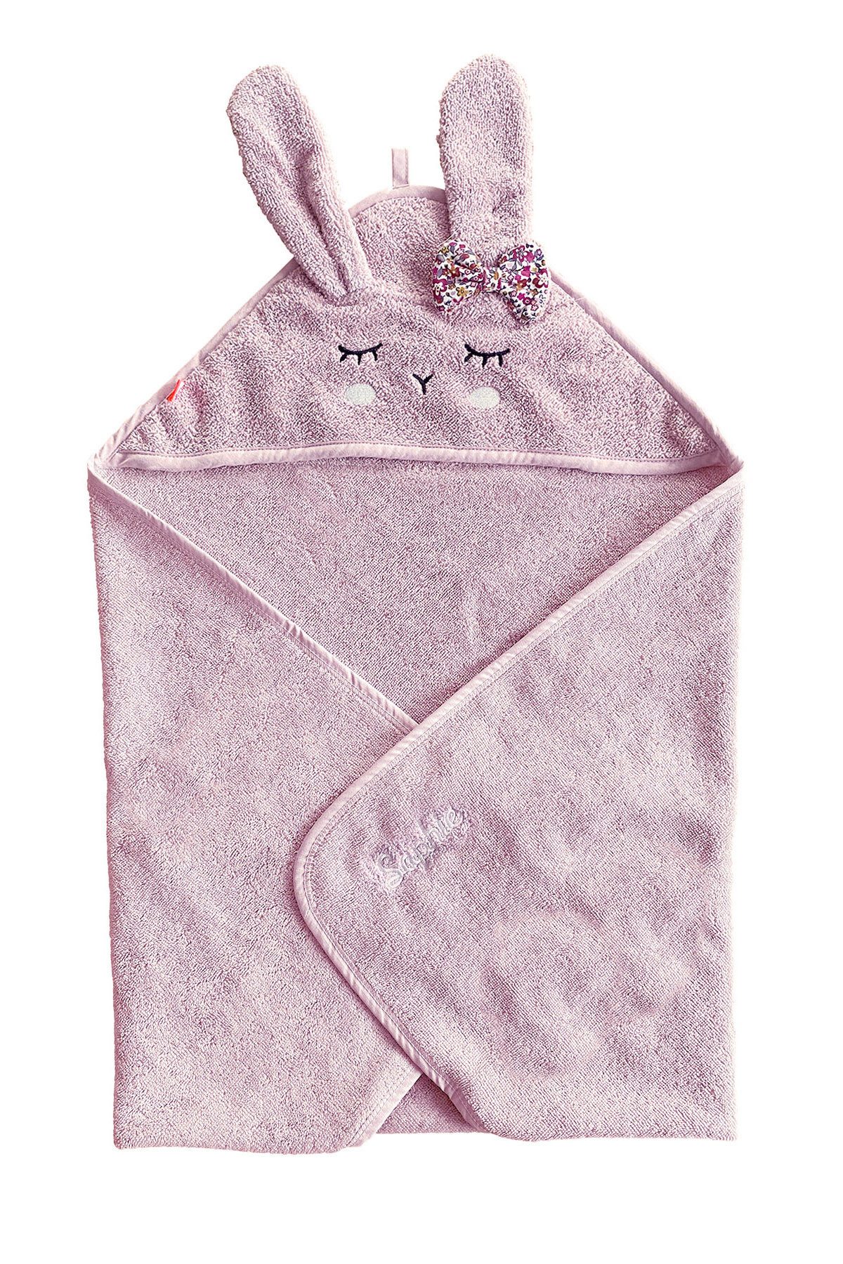 kikadu Badeponcho Kapuzen-Handtuch Hase Rose, kuschelig weich Bio-Baumwolle