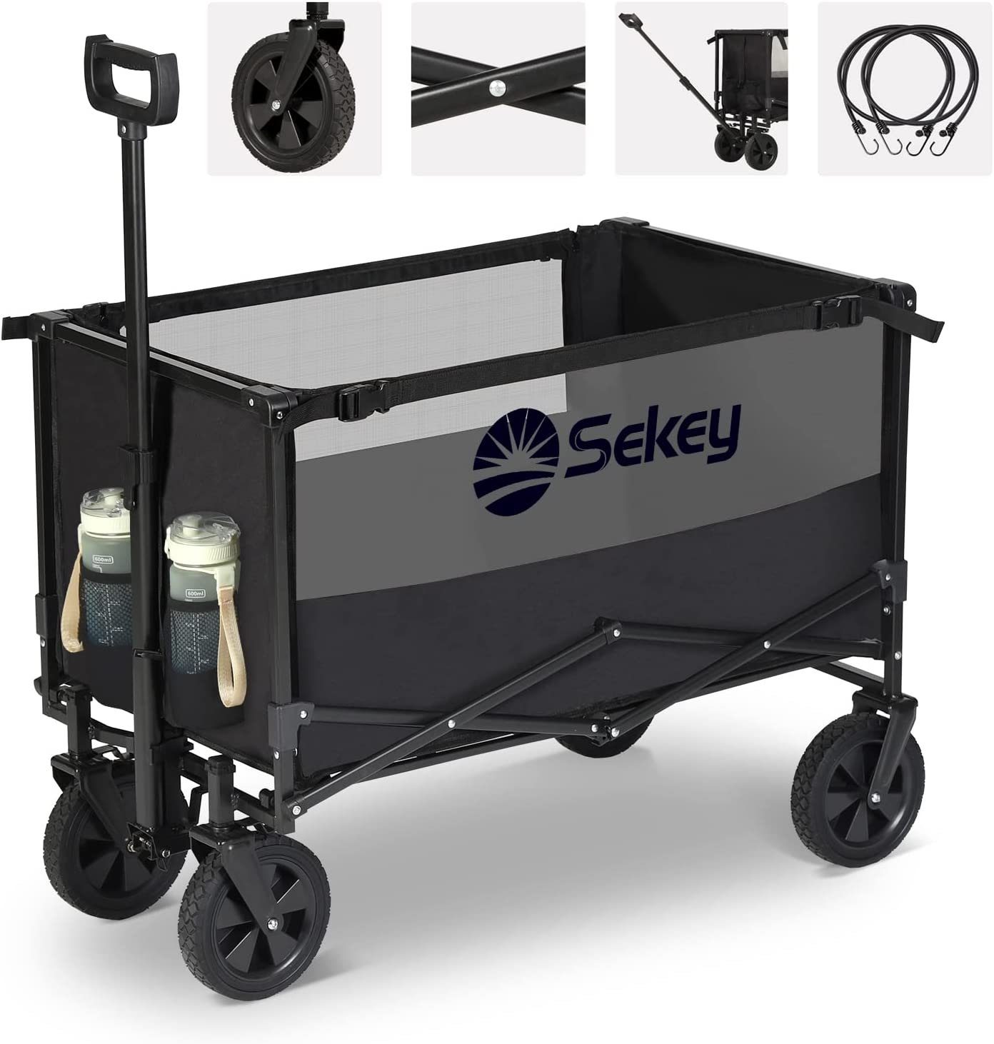 Sekey Bollerwagen Sekey mit Spanngurt XXL Faltbar Outdoor Transportwagen 2PCS Handwagen, 3011, Klappbar 160L 100KG, Bollerwagen Faltbar Schwarz-mit-Grau Preis-Leistungsieger