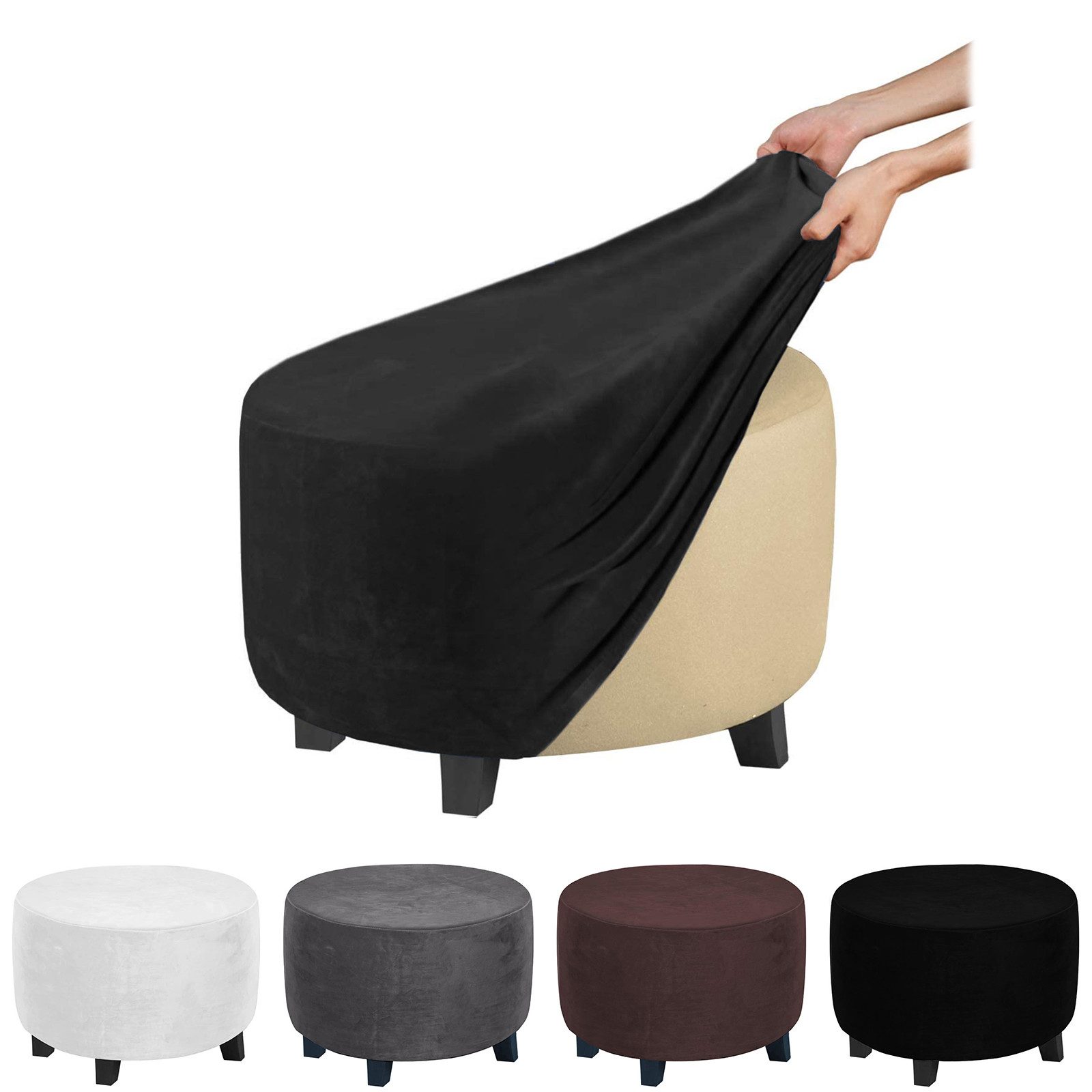 BTTO Stuhlhusse Hockerbezug Sofahusse Stretch Bezug Schonbezug Hocker Sofahusse, mit elastischem Band, Runde/Eckige Hocker