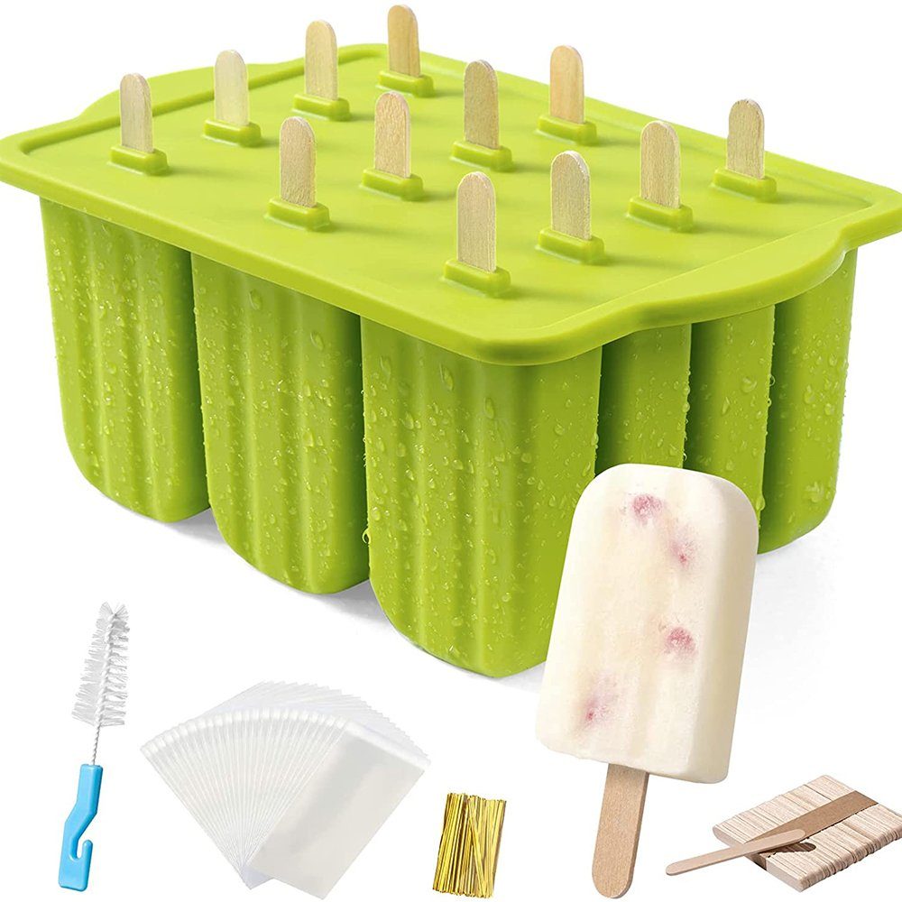 für Silikon,Eisformen DIY 12 am Grün Eisformen Eis Eiswürfelform Stiel Wiederverwendbar NUODWELL