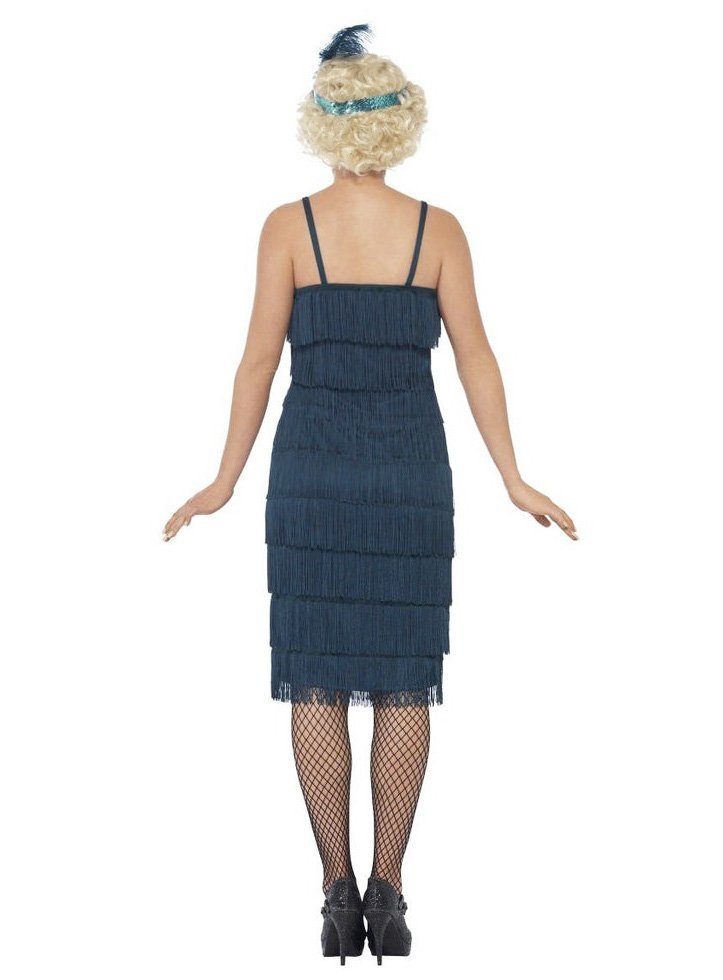 Smiffys Kostüm Petrolfarbenes 20er Jahre Kleid mit Fransen, Elegantes Fransenkleid im Stil der Goldenen 20er