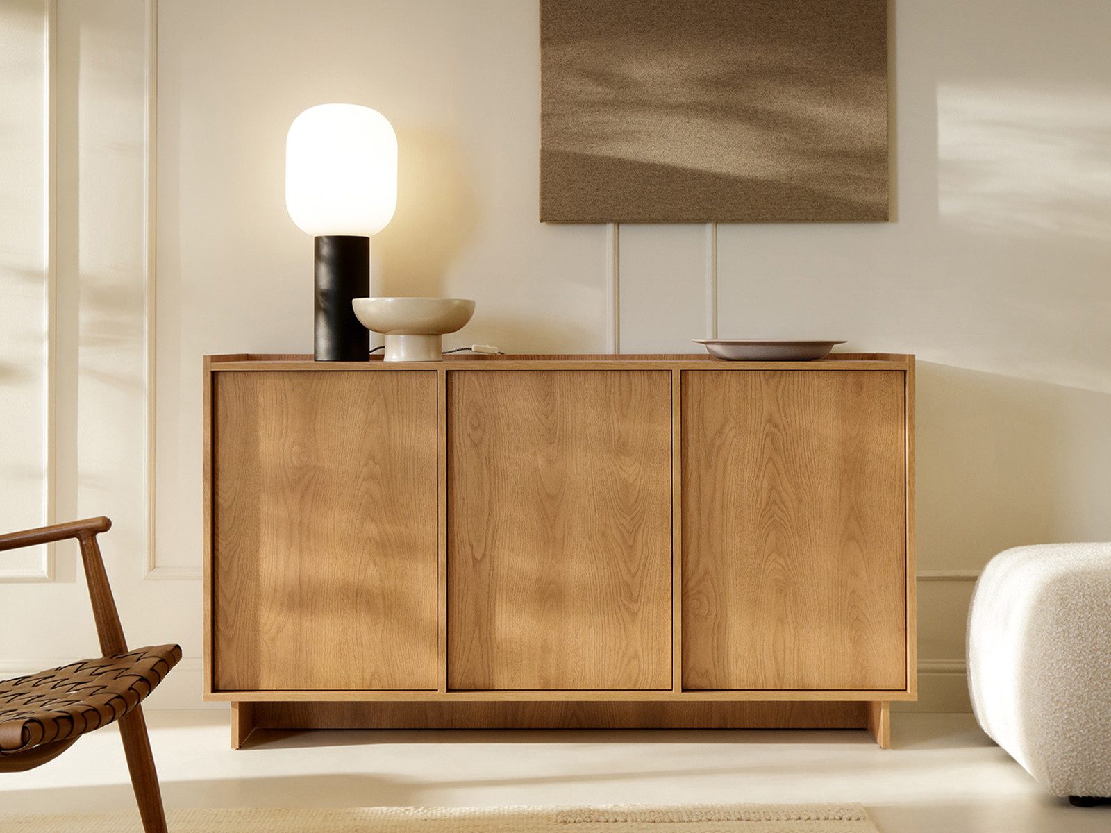 Compleo Kommode japandi KELLOS, Sideboard mit 3 Türen, Minimalistisches Design