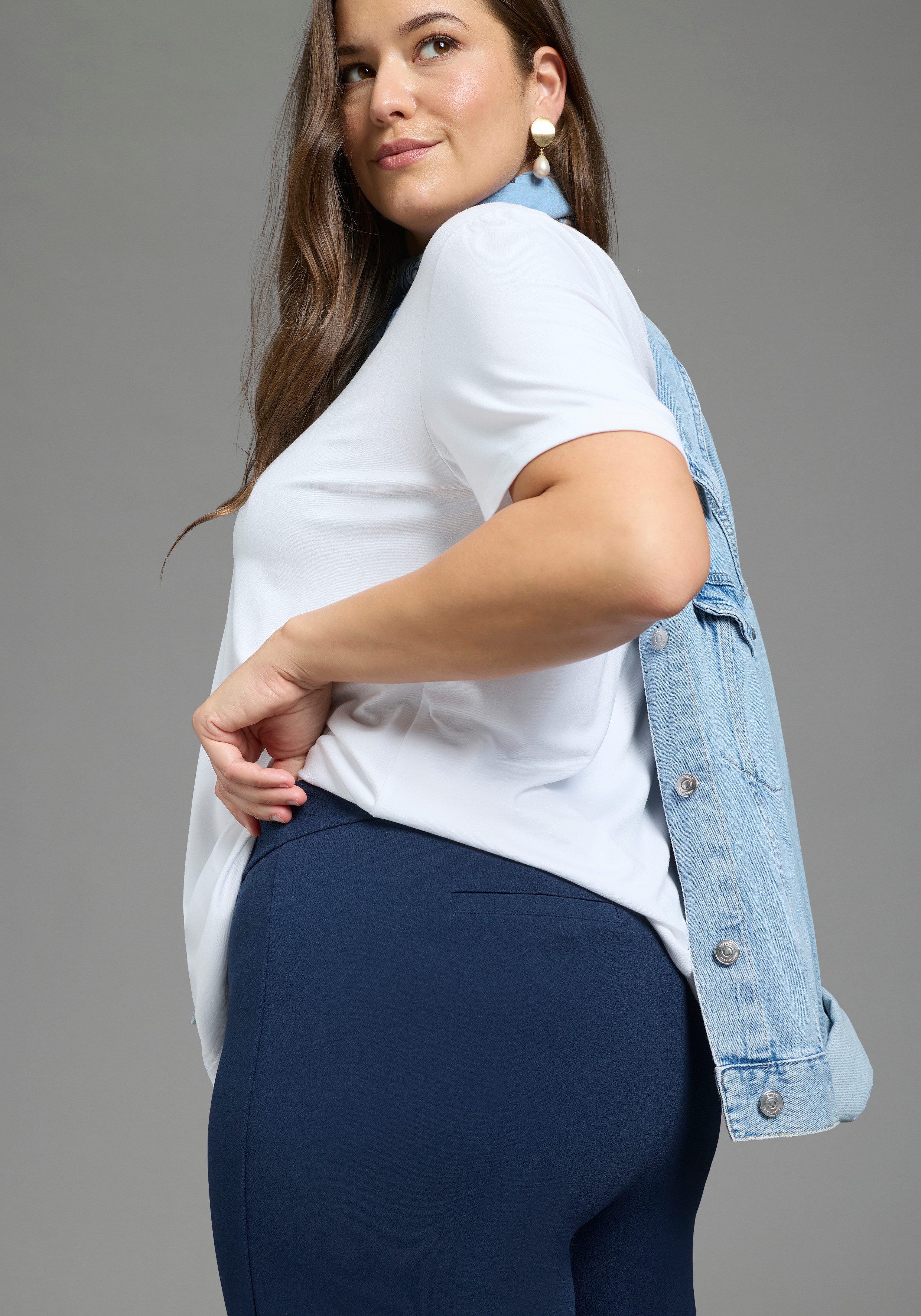 Laura Scott CURVE Schlupfhose Große Größen aus formstabilem, elastischem Stoff mit weitem Bein