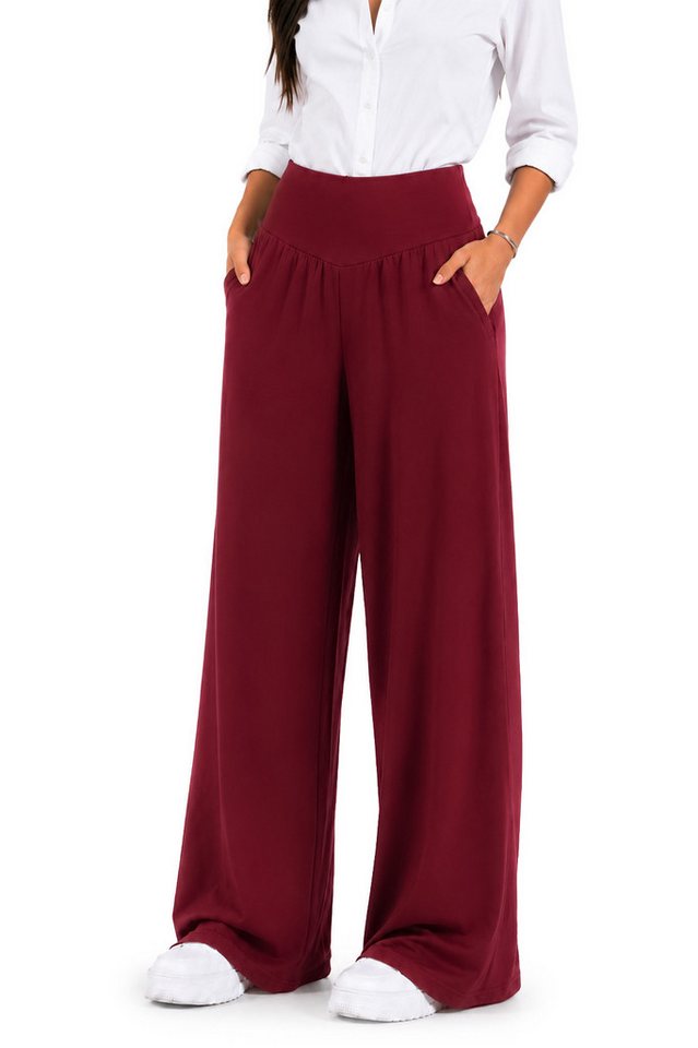 Smilodox Stoffhose Jorina, Elegante Freizeithose, High Waist, V-Shape, Casual & Business Loose Fit Business Pants, Wide Leg, Stretch Bund, Bewegungsfreiheit