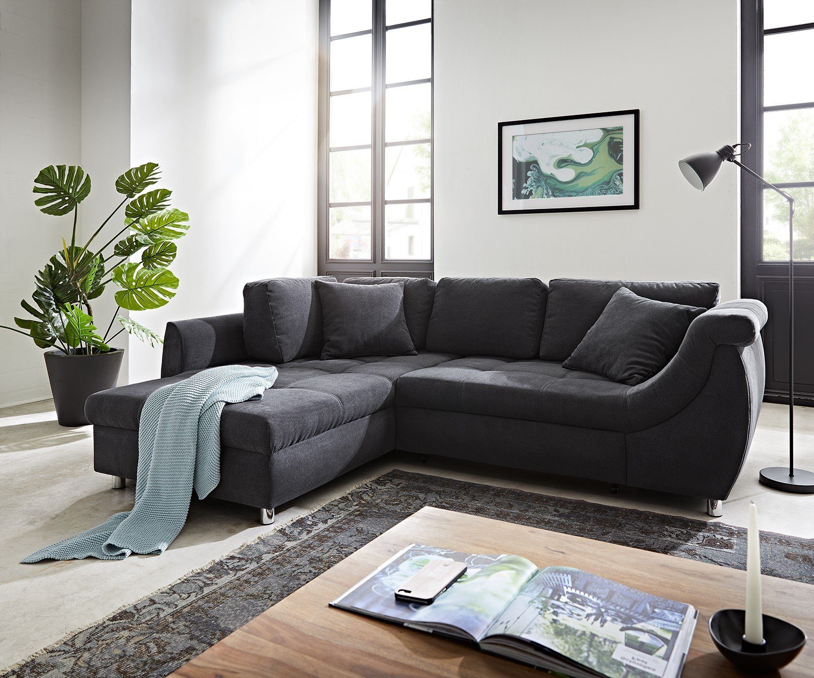 DELIFE Schlafsofa »Adin«, Graphite 253×190 Ottomane links mit Schlaffunktion