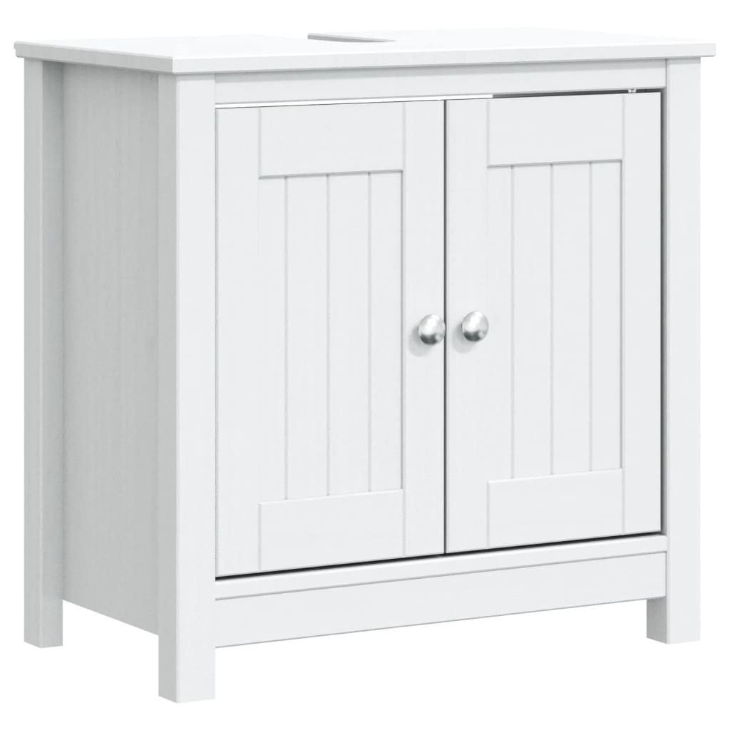 Badezimmer-Set Waschbeckenunterschrank BERG Weiß 60x34x59 cm Massivholz Kiefer