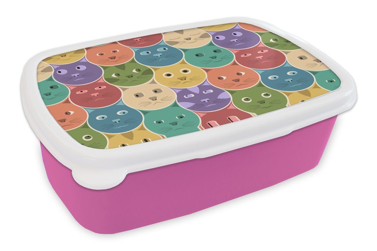 MuchoWow Lunchbox Katzen - Regenbogen - Kind - Design, Kunststoff, (2-tlg), Brotbox für Erwachsene, Brotdose Kinder, Snackbox, Mädchen, Kunststoff rosa