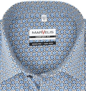 MARVELIS Kurzarmhemd Kurzarmhemd - Comfort Fit - Muster - Hellblau/Braun