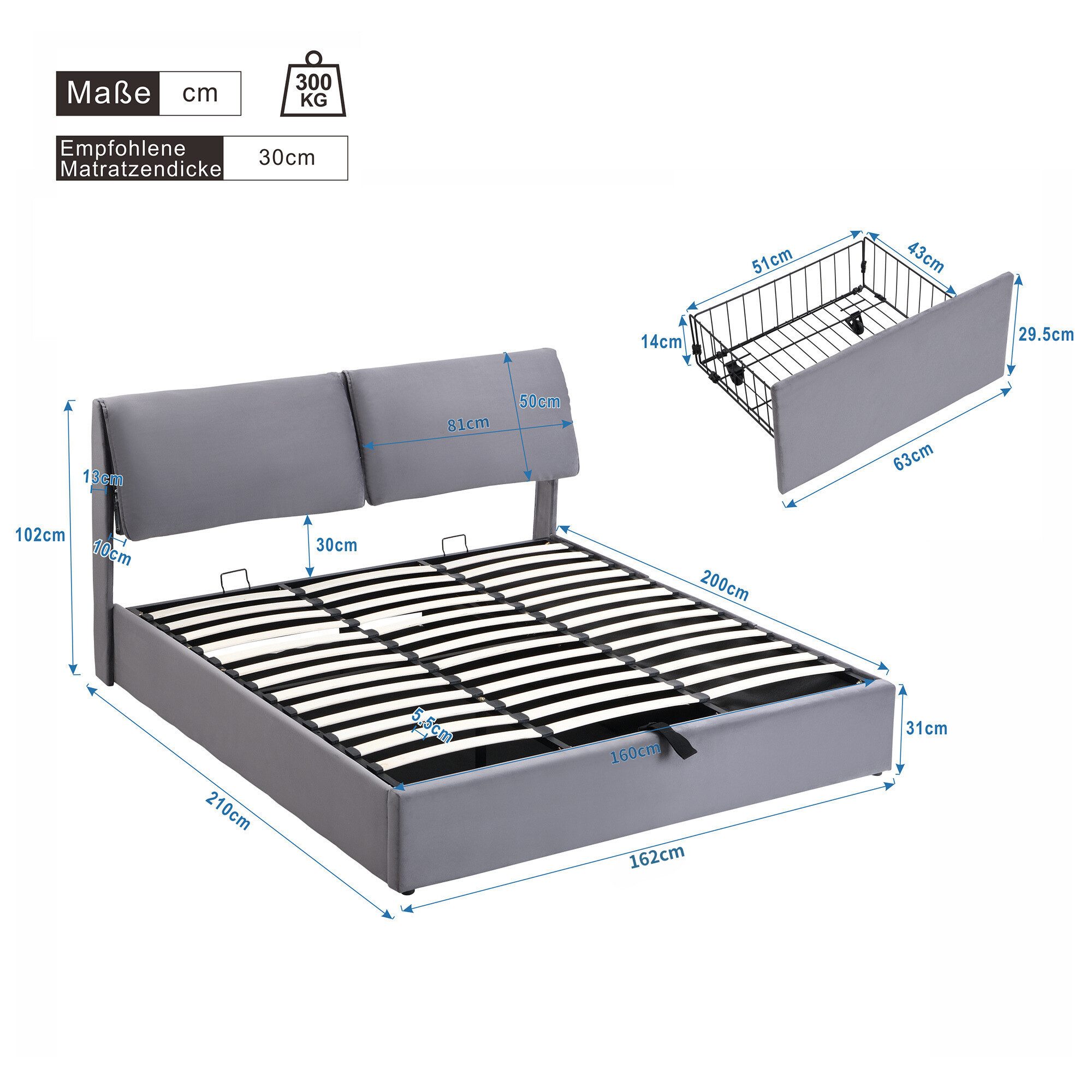 HAUSS SPOLE Polsterbett 160x200 cm hydraulisch mit 3 Schubladen, ohne Matra günstig online kaufen