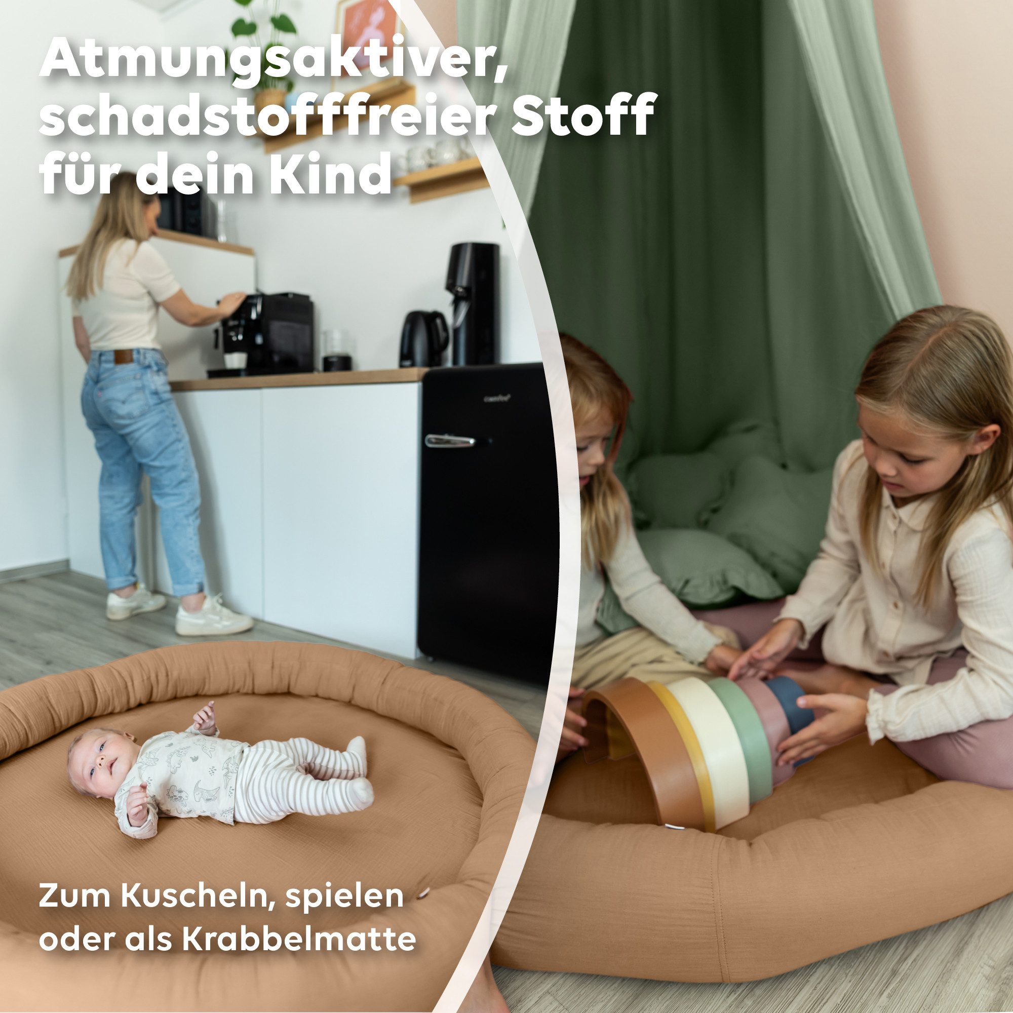 lilimaus Bodenkissen Sitzkissen für Kinder aus Musselin - Spielmatte & Kuschelecke, mit zarter Rüscheneinfassung - zum Lesen, Spielen & Kuscheln