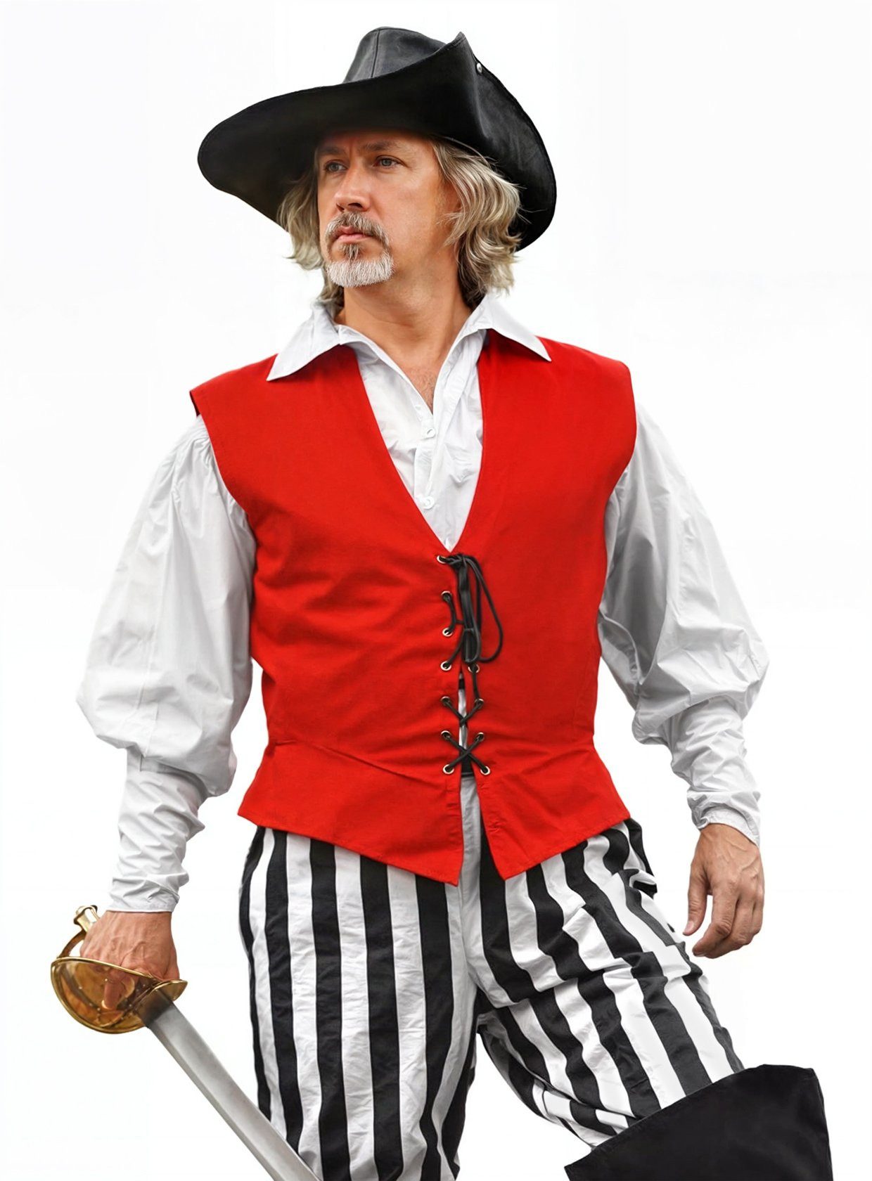 Supreme Replicas Piraten-Kostüm Piratenweste Rot, Auffälige Mittelalter Weste als Wams für Piraten, Musketiere oder S