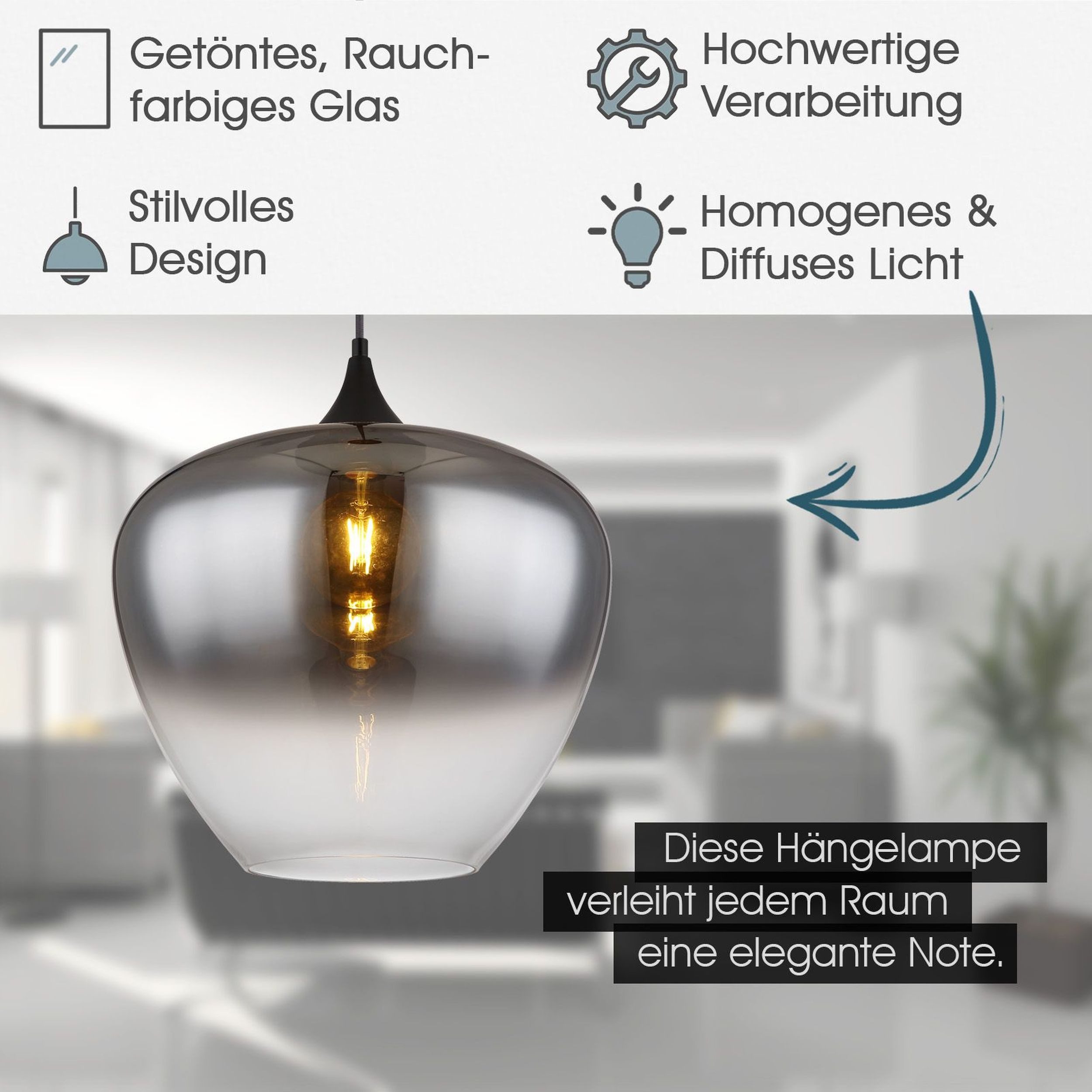 bmf-versand Hängeleuchte Hängeleuchte Esszimmer Rauchglas Hängelampe günstig online kaufen