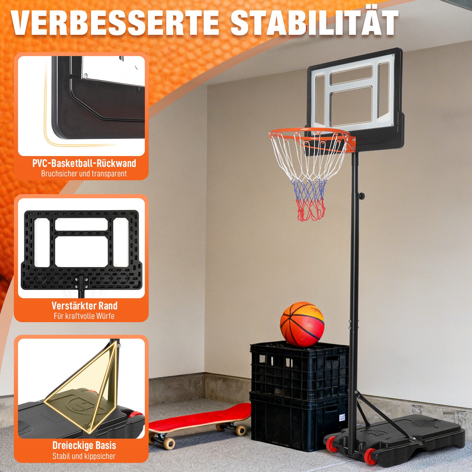 LALAHO Basketballkorb Basketballständer 165-210cm höhenverstellbar, mit Rädern & Ständer, Tragbare Basketballanlage,für Innen- und Außenbereich
