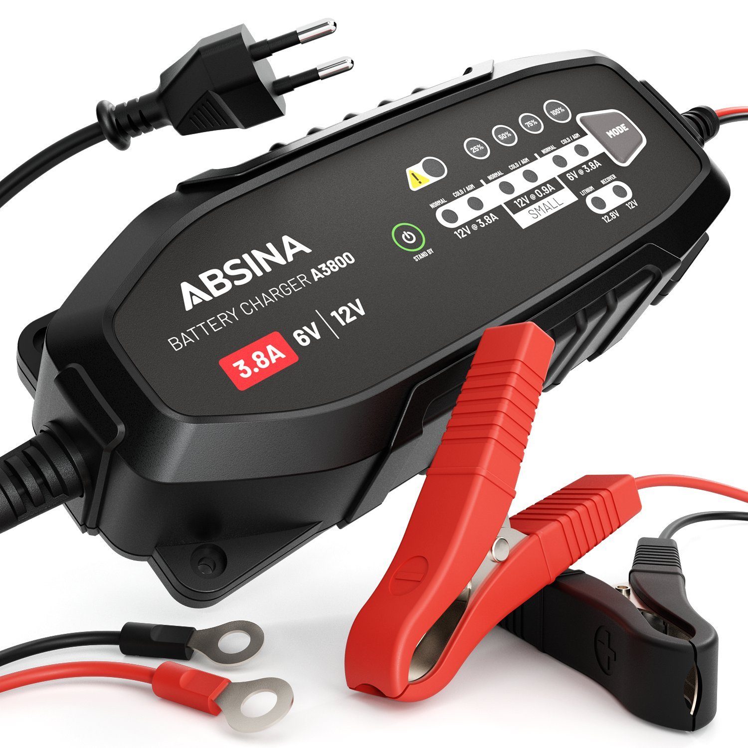 ABSINA »Vollautomatisches Batterieladegerät KFZ - Ladegerät für 6V & 12V  Blei Batterie bis 120Ah / 12,8V Lithium bis 50Ah - 3,6m Kabel -  Erhaltungsladegerät für Auto, Motorrad & Wohnwagen« Bleiakku-Ladegerät  (1-tlg) online kaufen | OTTO