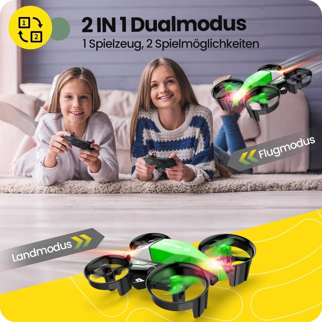 Drohne Quadrocopter STONE LED-Licht (HD, Drohne HOLY 3D-Flip) Flugmodus Renn Mini Kinder RC